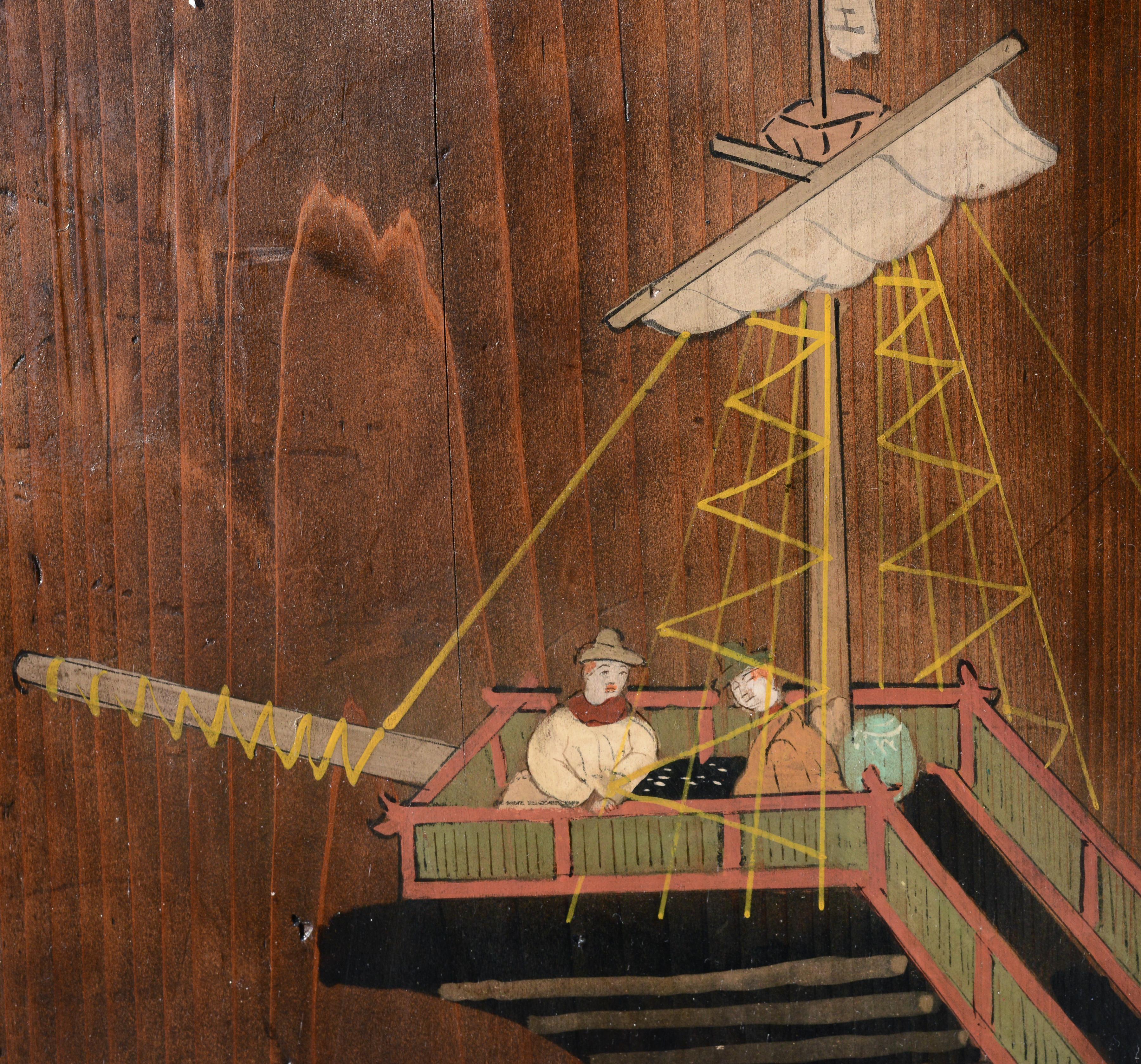 Grande planche de bois japonaise Ema Namban représentant un navire portugais de la période Edo en vente 2