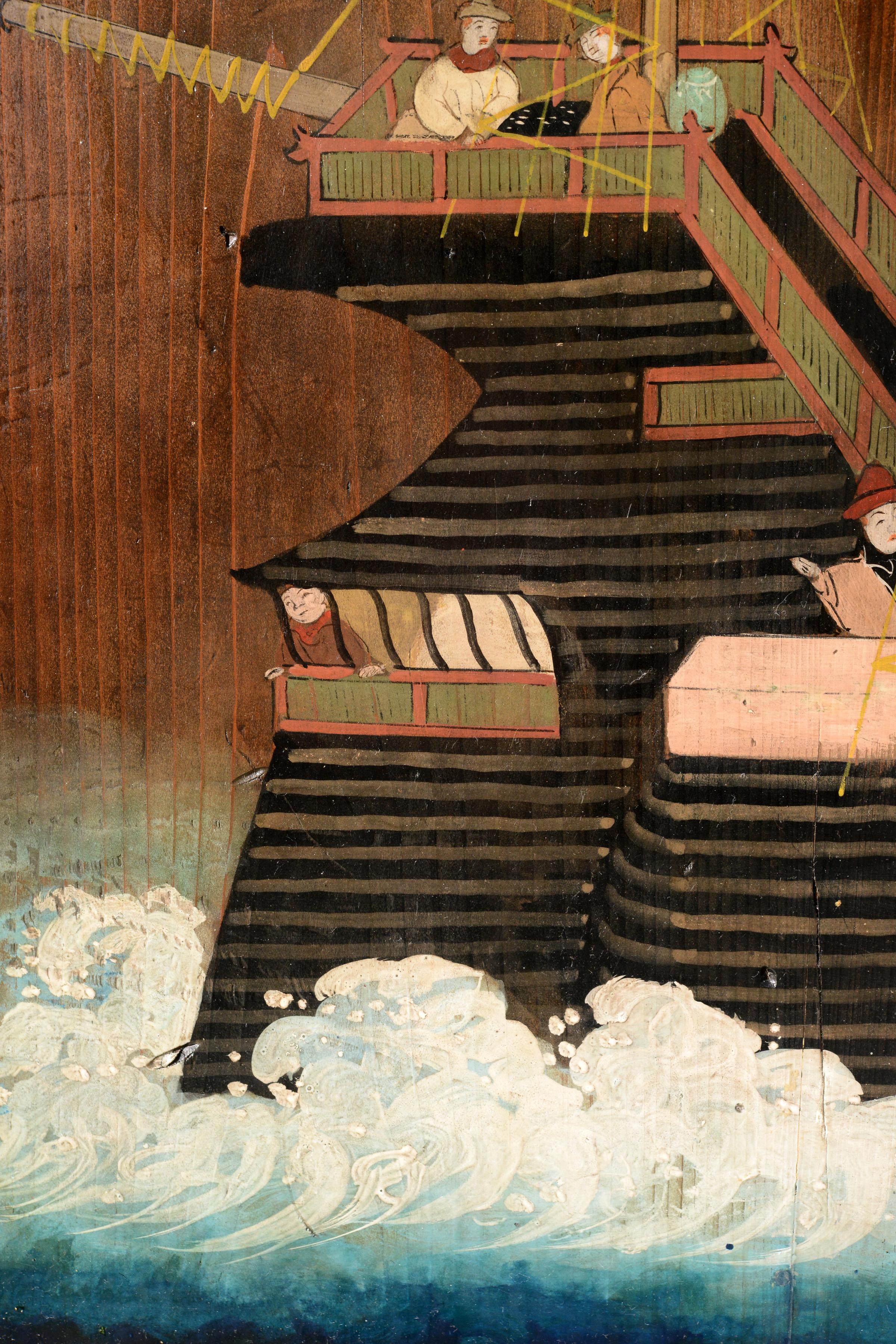 Large Japanese Wood Board Ema Namban Depicting a Portuguese Ship Edo period For Sale 3