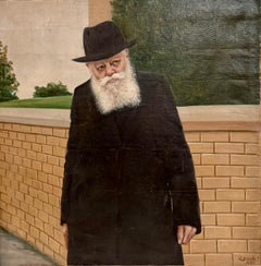 Large Judaica Original Oil Rabbi Painting Lubavitcher Rebbe 770 Chabad, New York