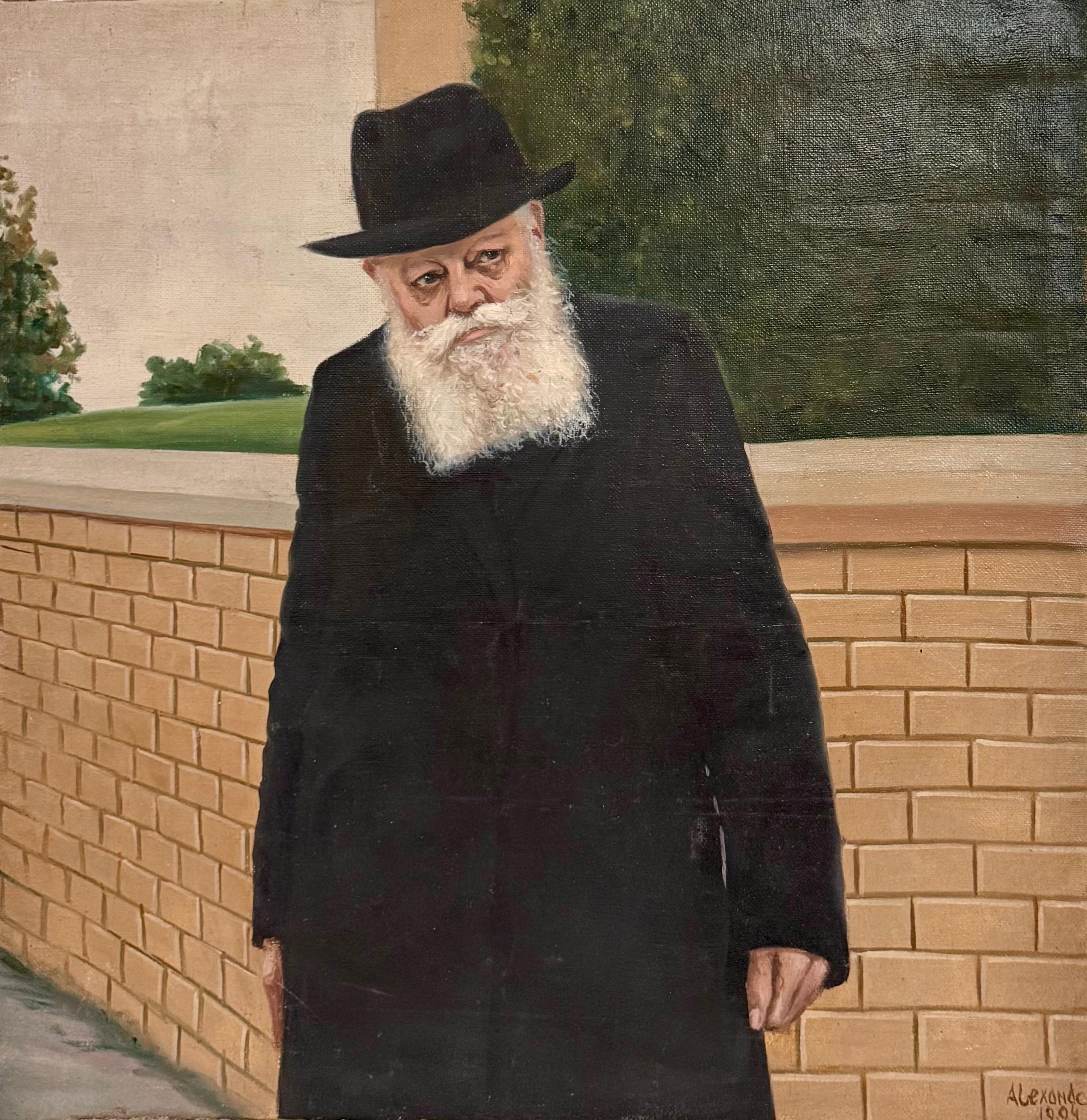 Large Judaica Original Oil Rabbi Painting Lubavitcher Rebbe 770 Chabad, New York en vente 4