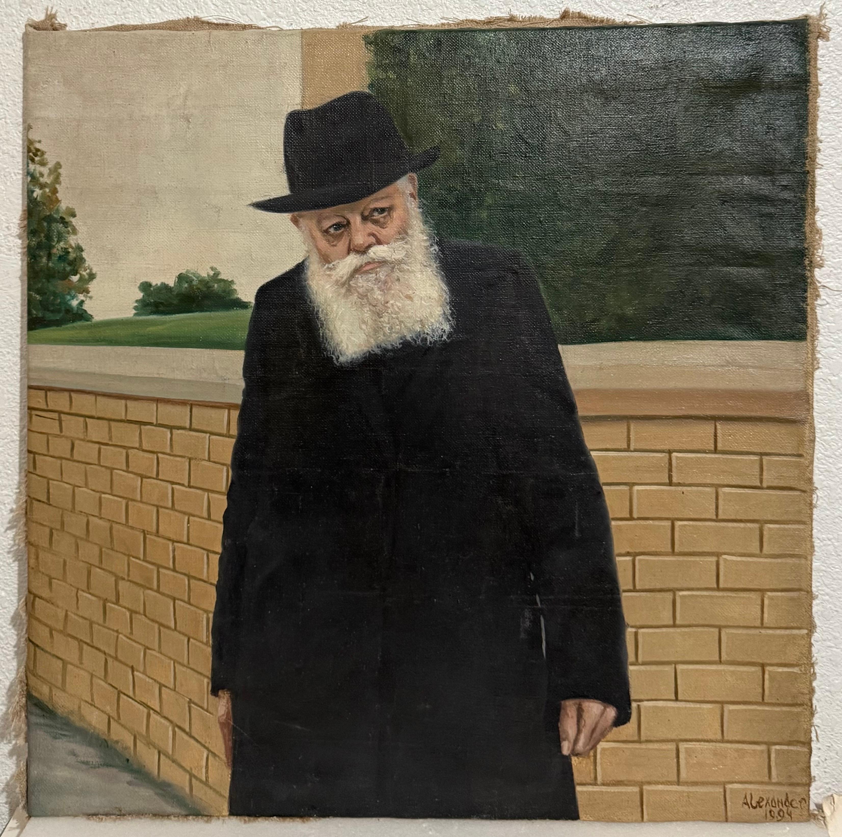 Large Judaica Original Oil Rabbi Painting Lubavitcher Rebbe 770 Chabad, New York en vente 5