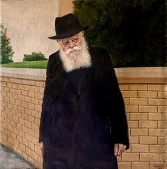 Large Judaica Original Oil Rabbi Painting Lubavitcher Rebbe 770 Chabad, New York