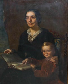 Large Late 19th Century Oil - Portrait of a Mother & Child