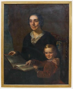 Large Late 19th Century Oil - Portrait of a Mother & Child