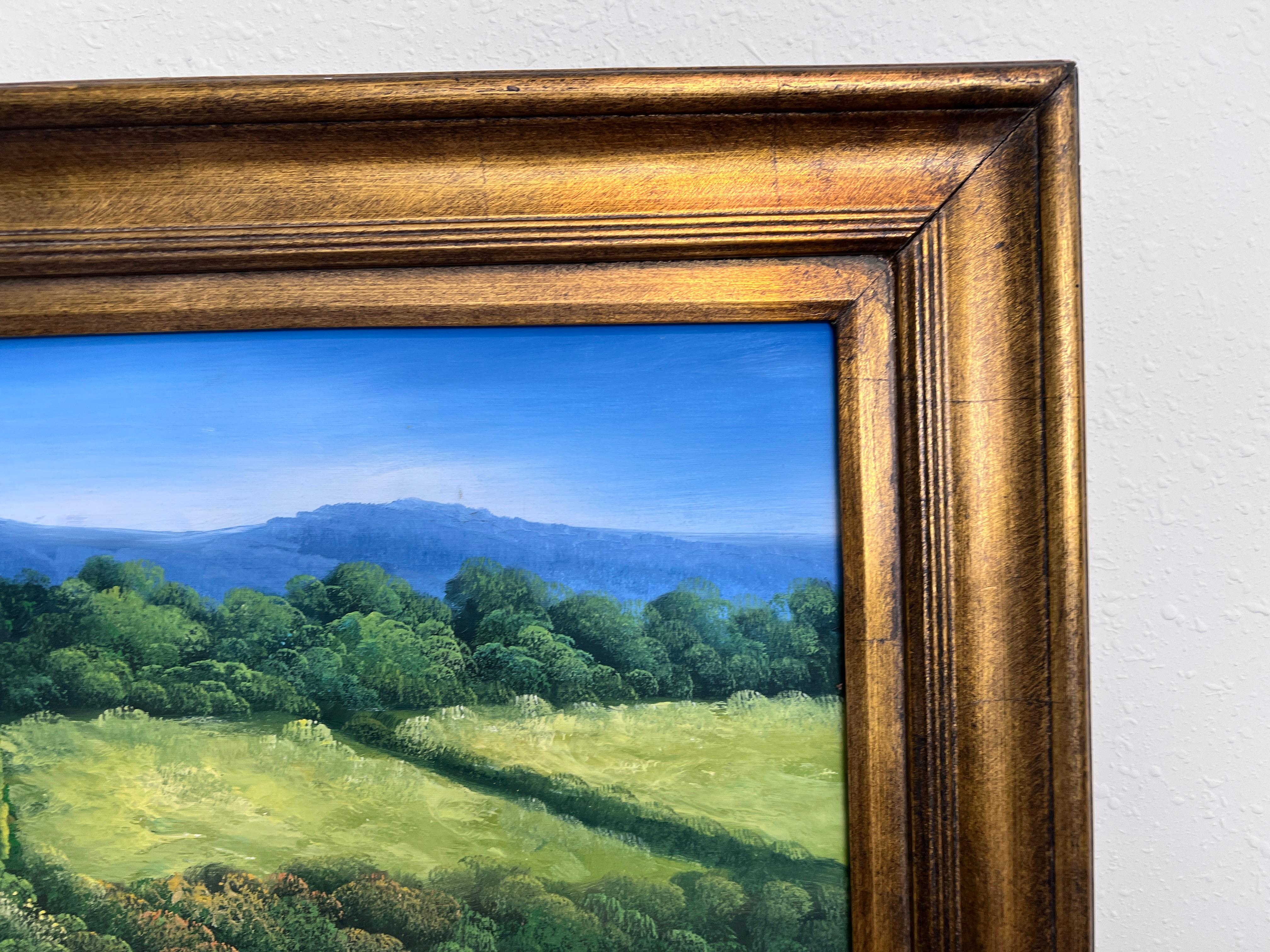 Großes lavendelfarbenes Feld-Landschaftsgemälde  Gerahmtes Acryl auf Leinwand  Französischer Stil im Angebot 1