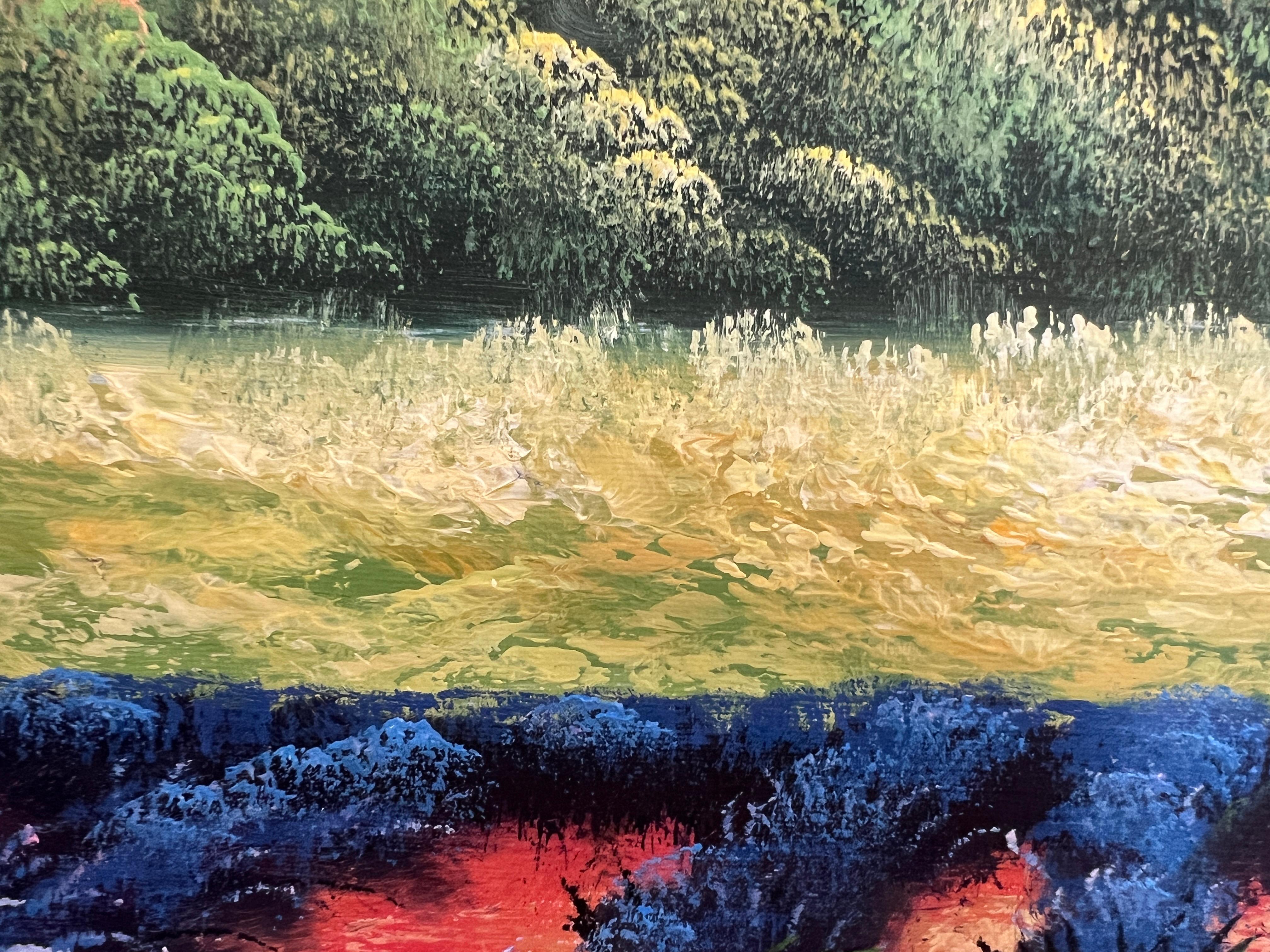 Großes lavendelfarbenes Feld-Landschaftsgemälde  Gerahmtes Acryl auf Leinwand  Französischer Stil im Angebot 3