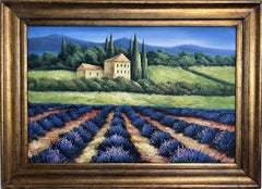 Large Lavender Field Landscape Painting  Framed Acrylic on Canvas  French Style