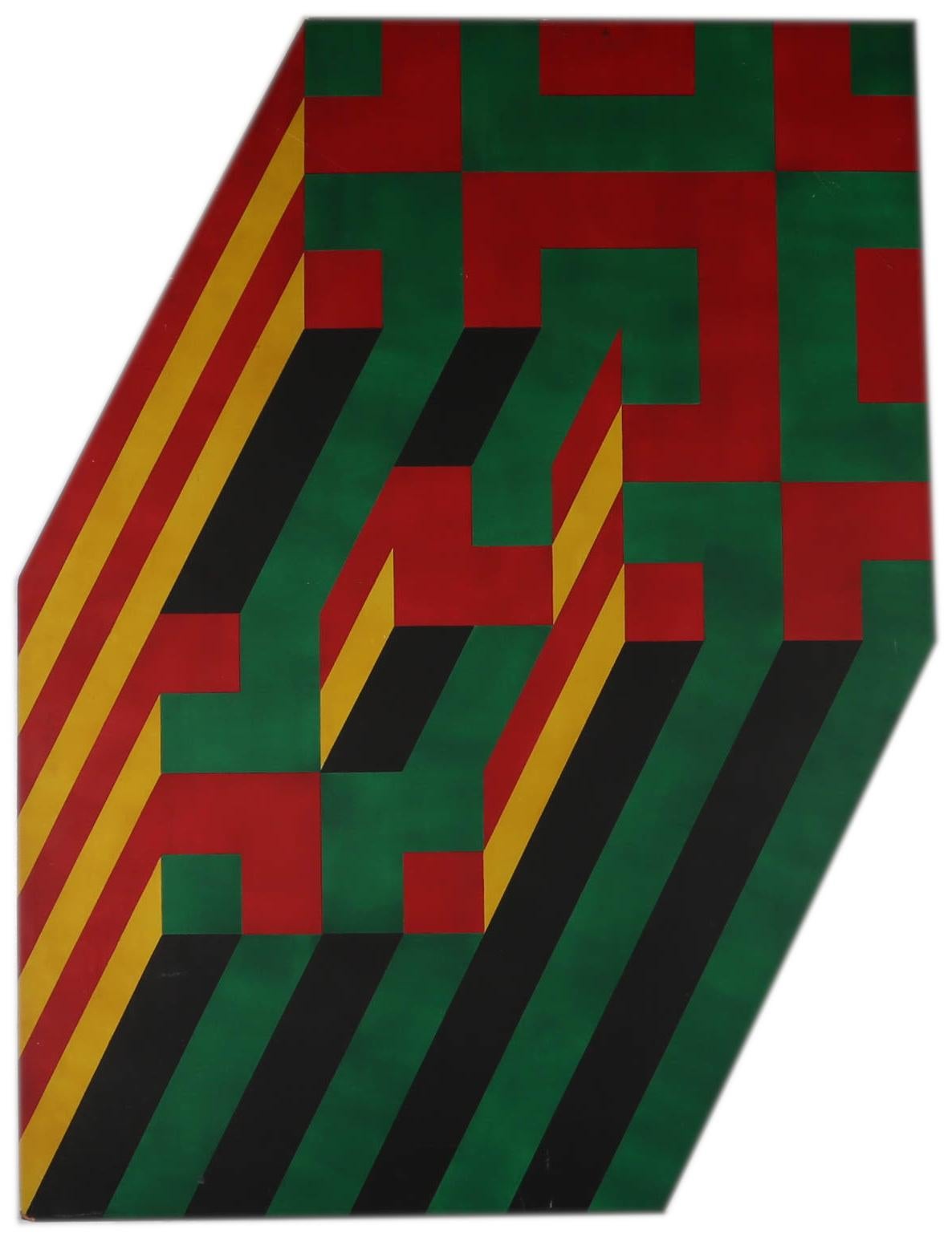 Large Mid 20th Century Oil - Abstract Form in Yellow, Green & Black - Painting by Unknown