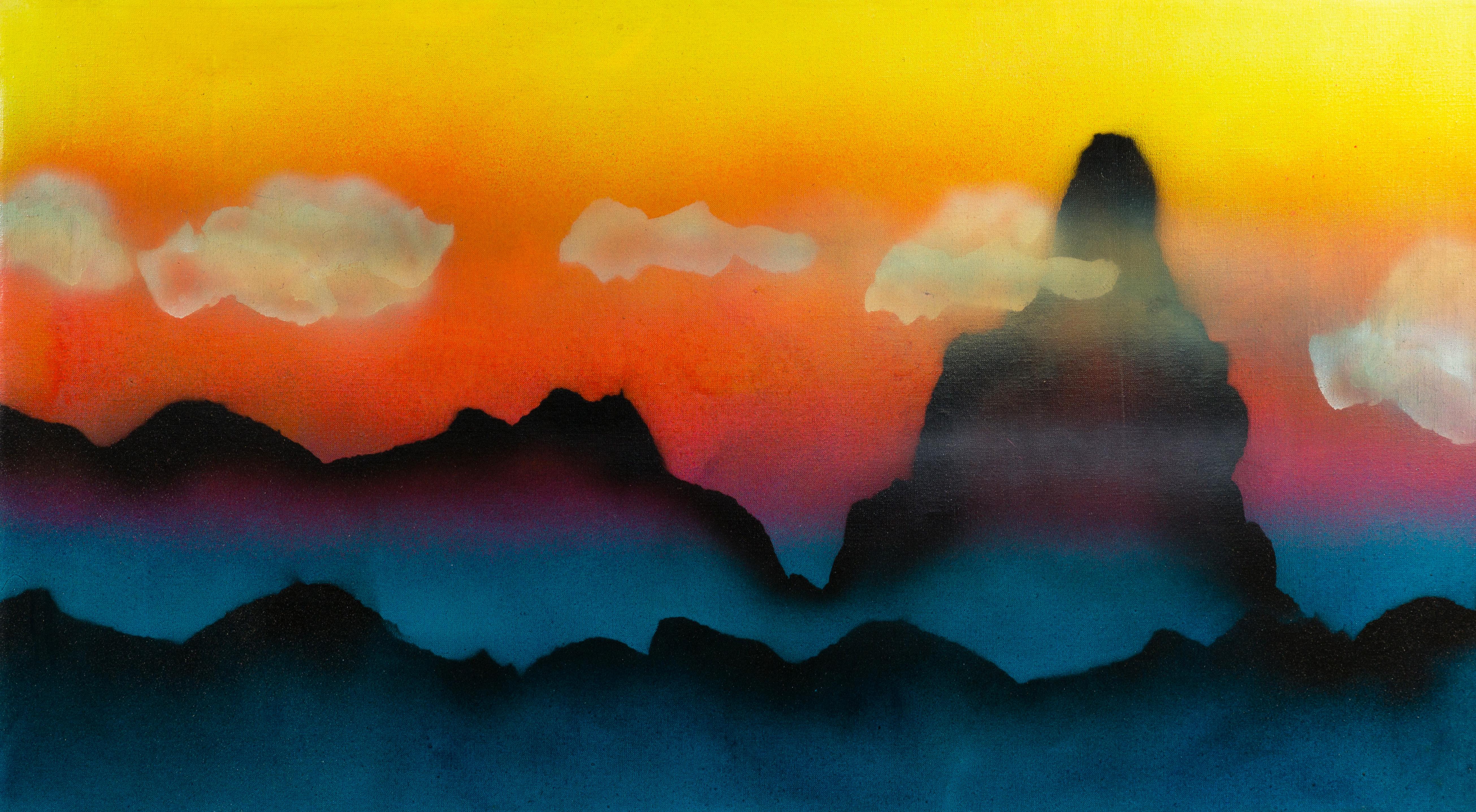 Large Mid Century California Modernist Sunset Landscape Framed Oil Painting For Sale 1