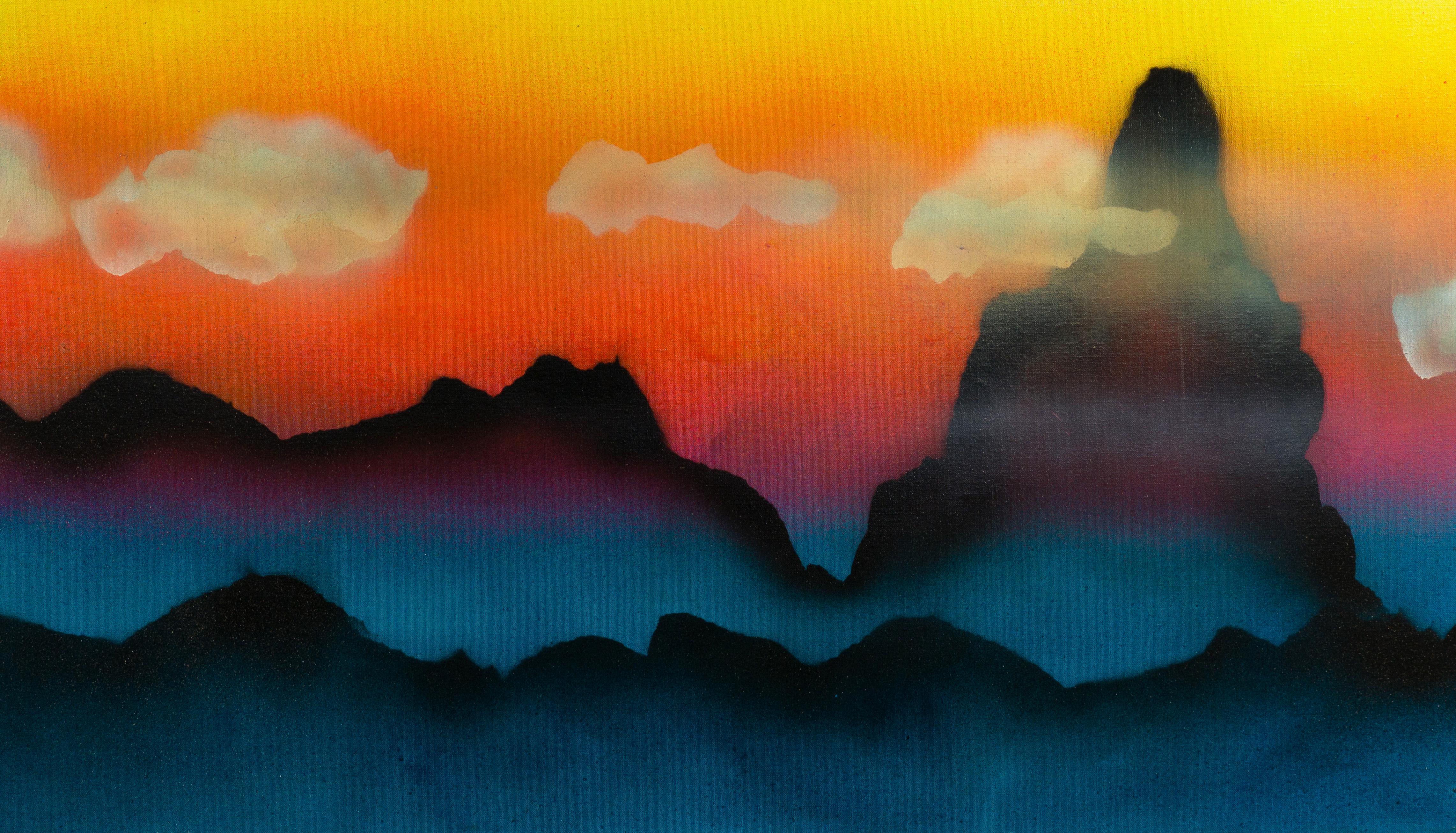 Large Mid Century California Modernist Sunset Landscape Framed Oil Painting For Sale 2
