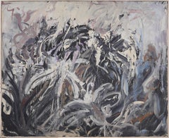 Grande peinture à l'huile de nature morte à la fleur, expressionniste abstraite et moderne du milieu du siècle dernier