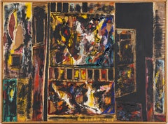 Large Mid Century Modern Abstract Expressionistoj  Interior View Signed Painting