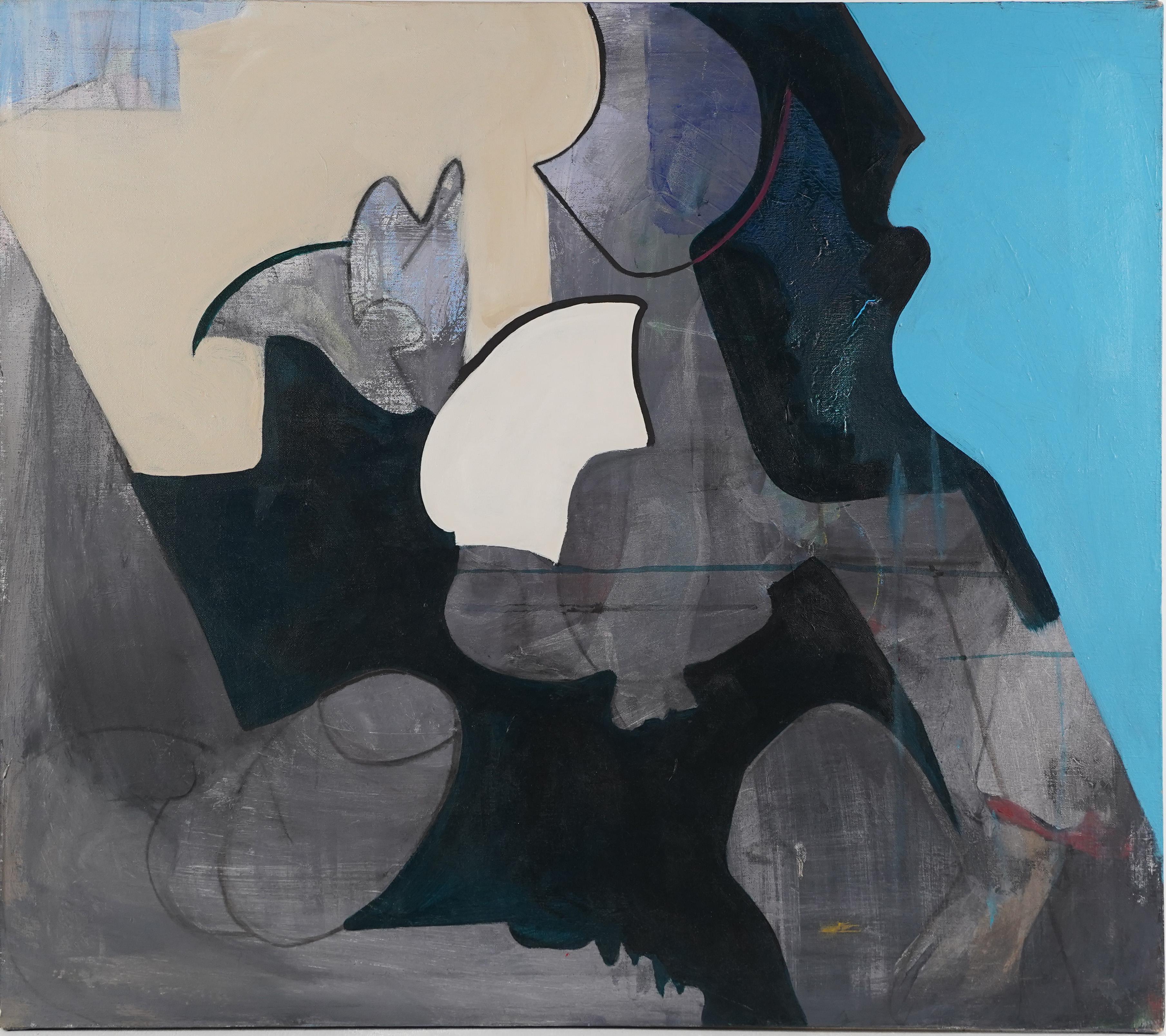 Grande table abstraite mi-siècle moderne  Peinture à l'huile expressionniste new-yorkaise argentée - Painting de Unknown