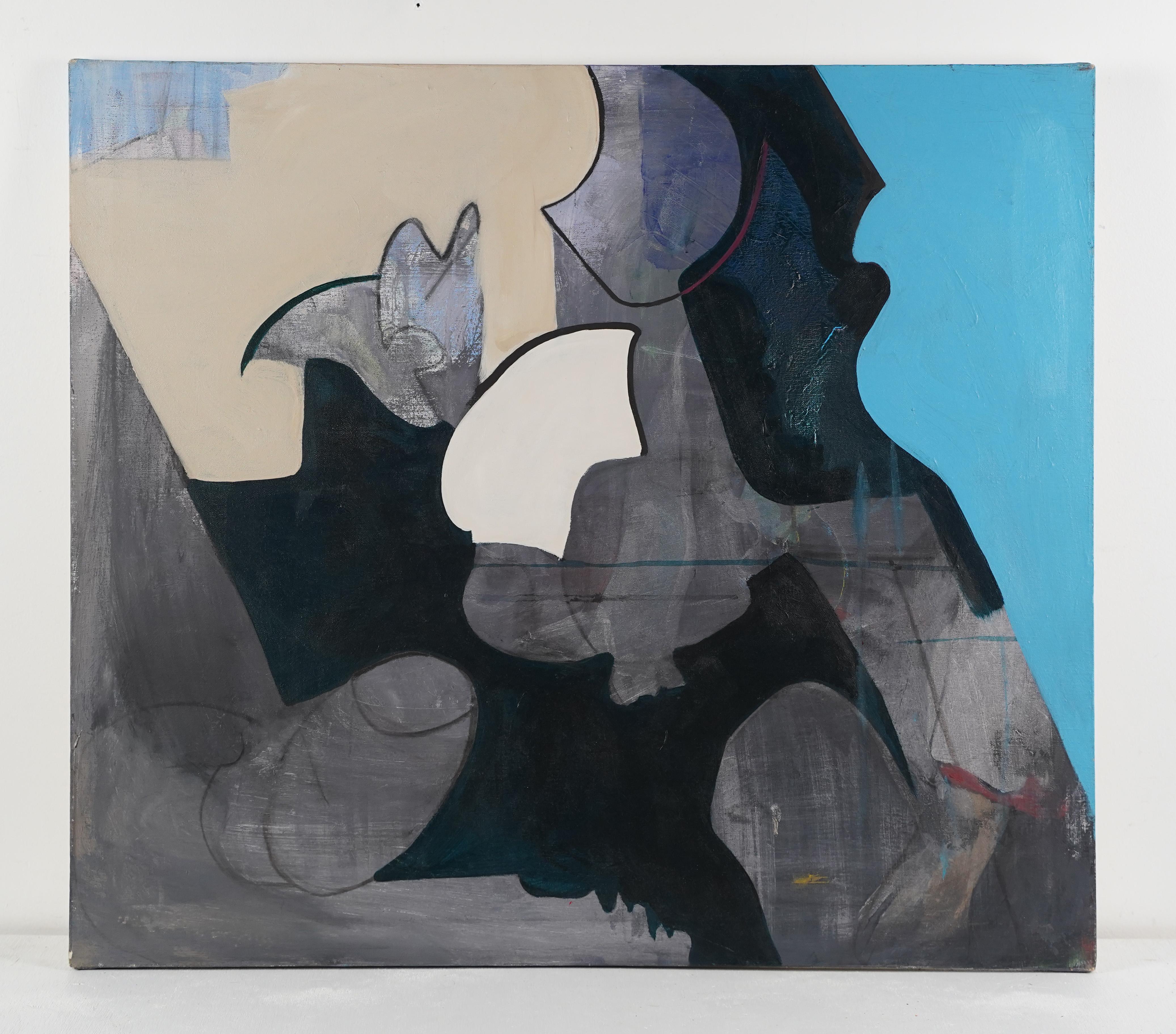 Grande table abstraite mi-siècle moderne  Peinture à l'huile expressionniste new-yorkaise argentée - Moderne Painting par Unknown