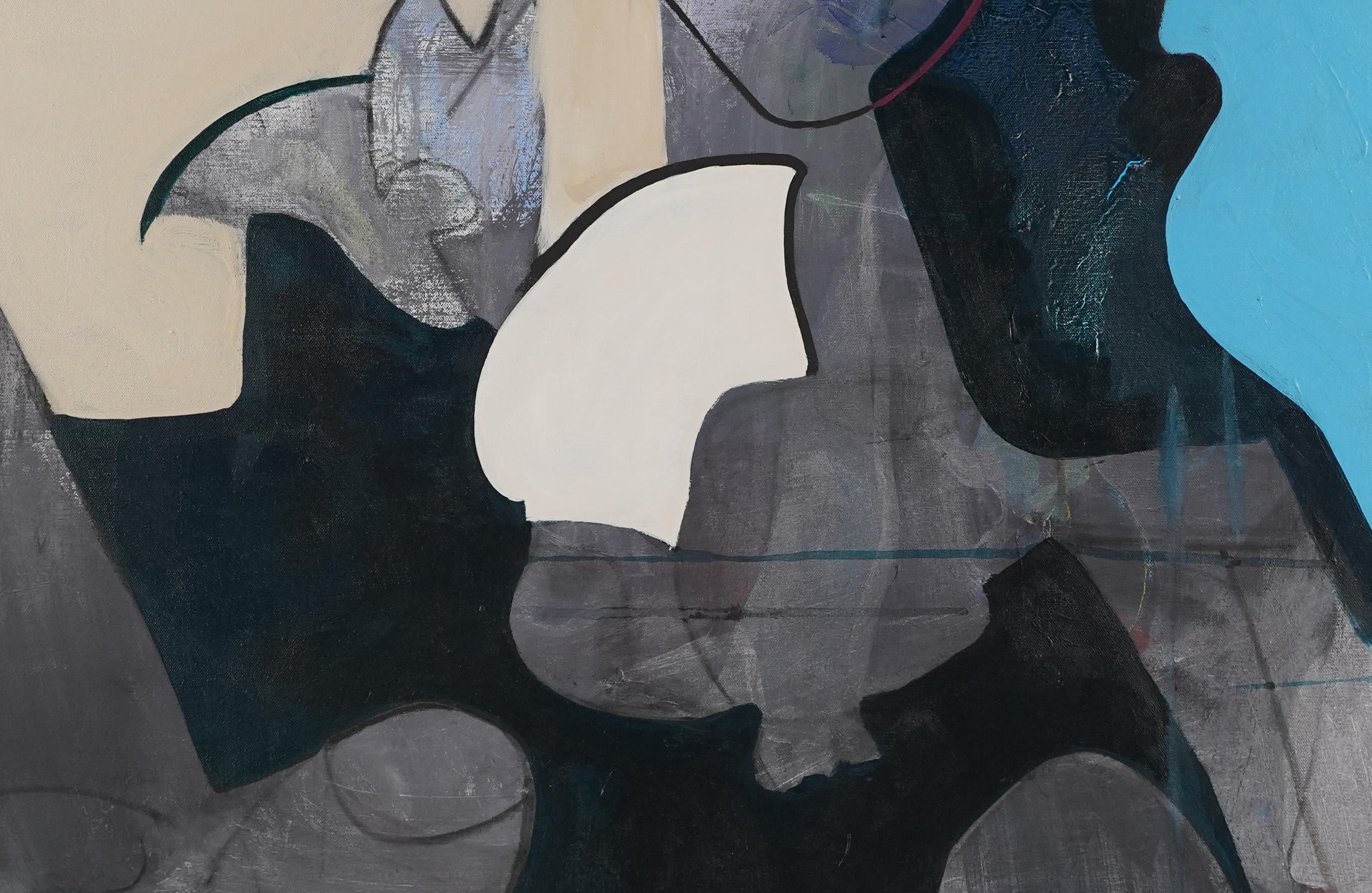 Grande table abstraite mi-siècle moderne  Peinture à l'huile expressionniste new-yorkaise argentée - Noir Abstract Painting par Unknown