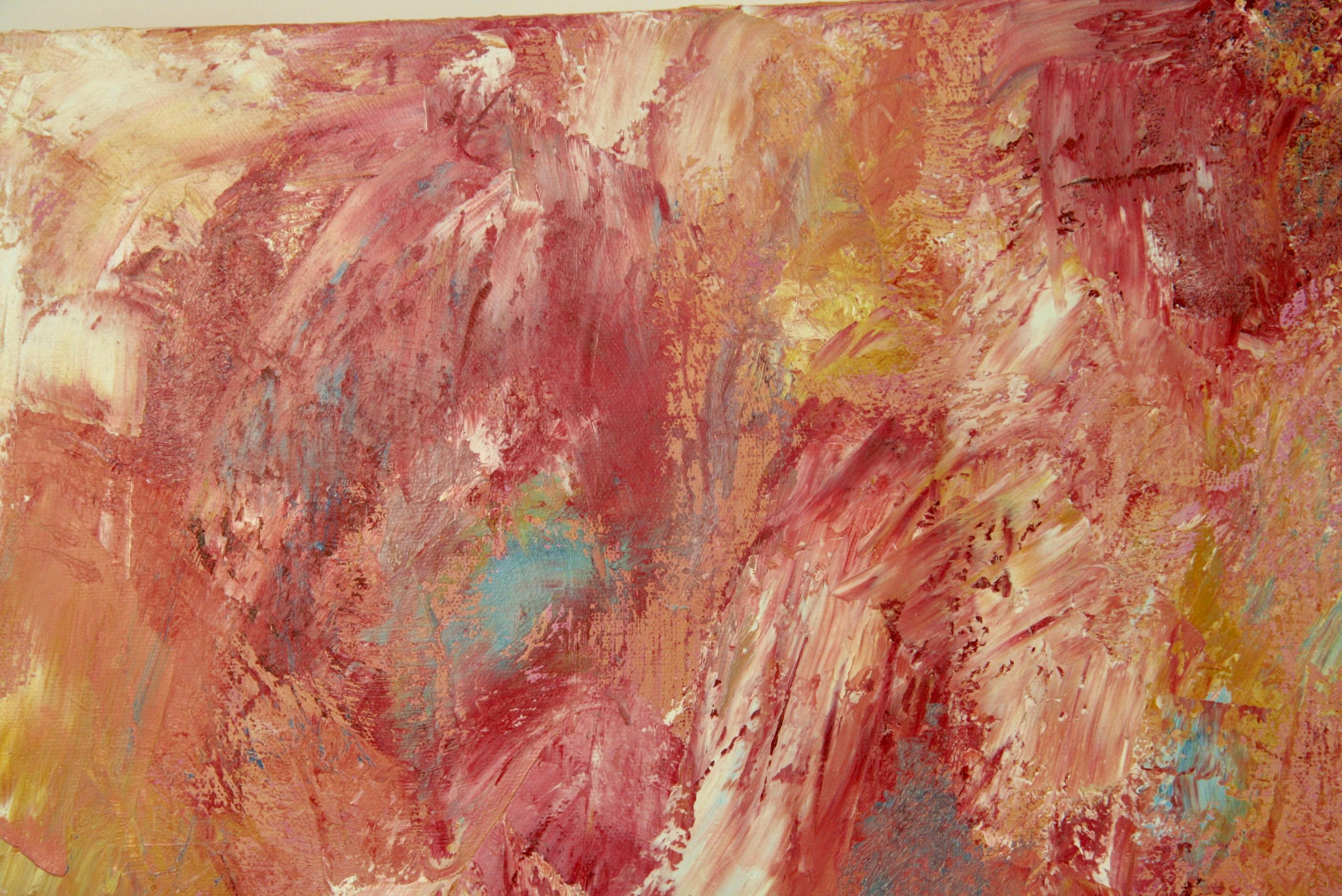Large Mid Century Red and Pink Floral Abstract For Sale 4