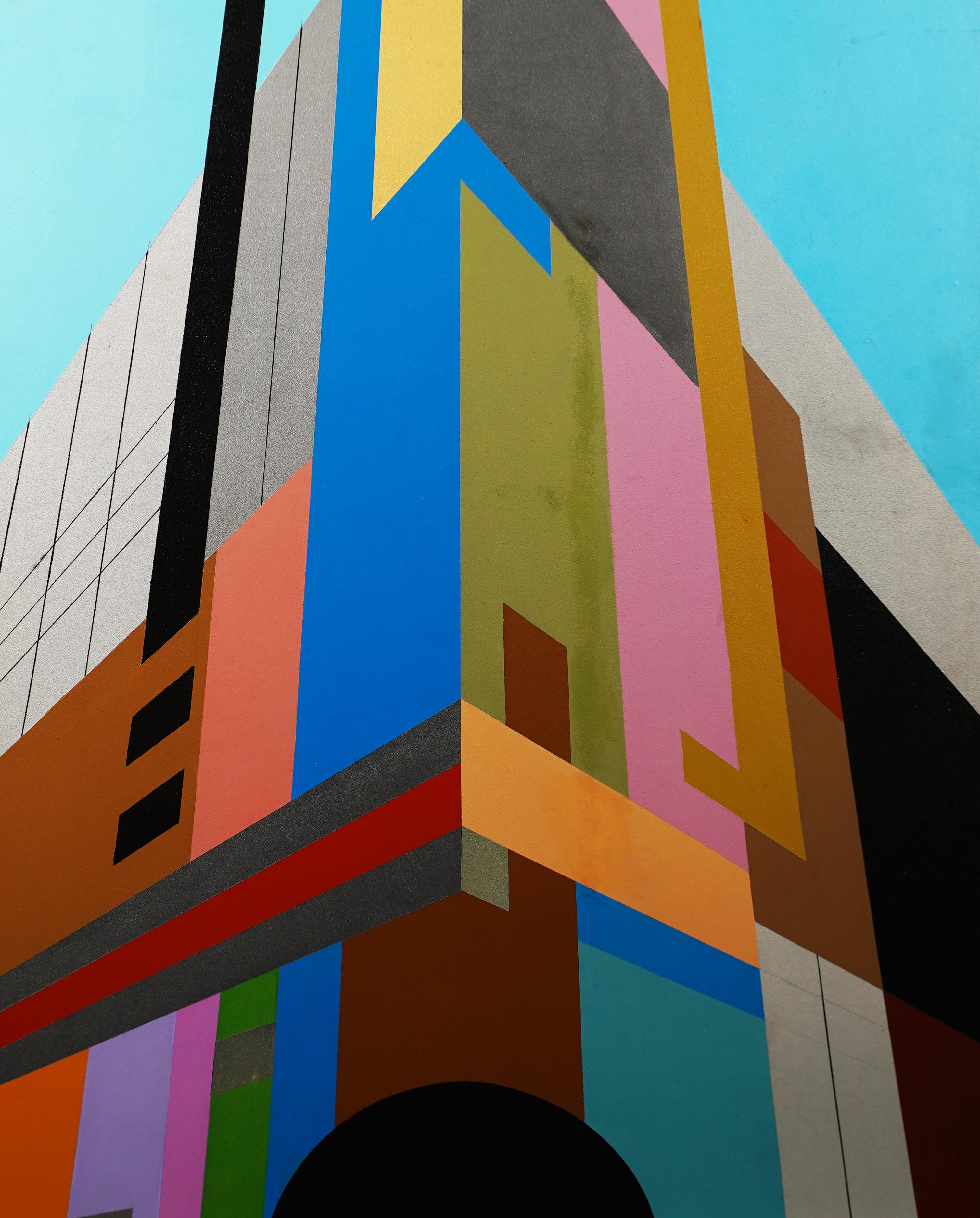 Geometrisches, abstraktes, architektonisches Ölgemälde der Moderne in New York City im Angebot 2