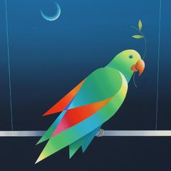 Large Modernist Oil Painting on Canvas of a Parrot by Bras Dias