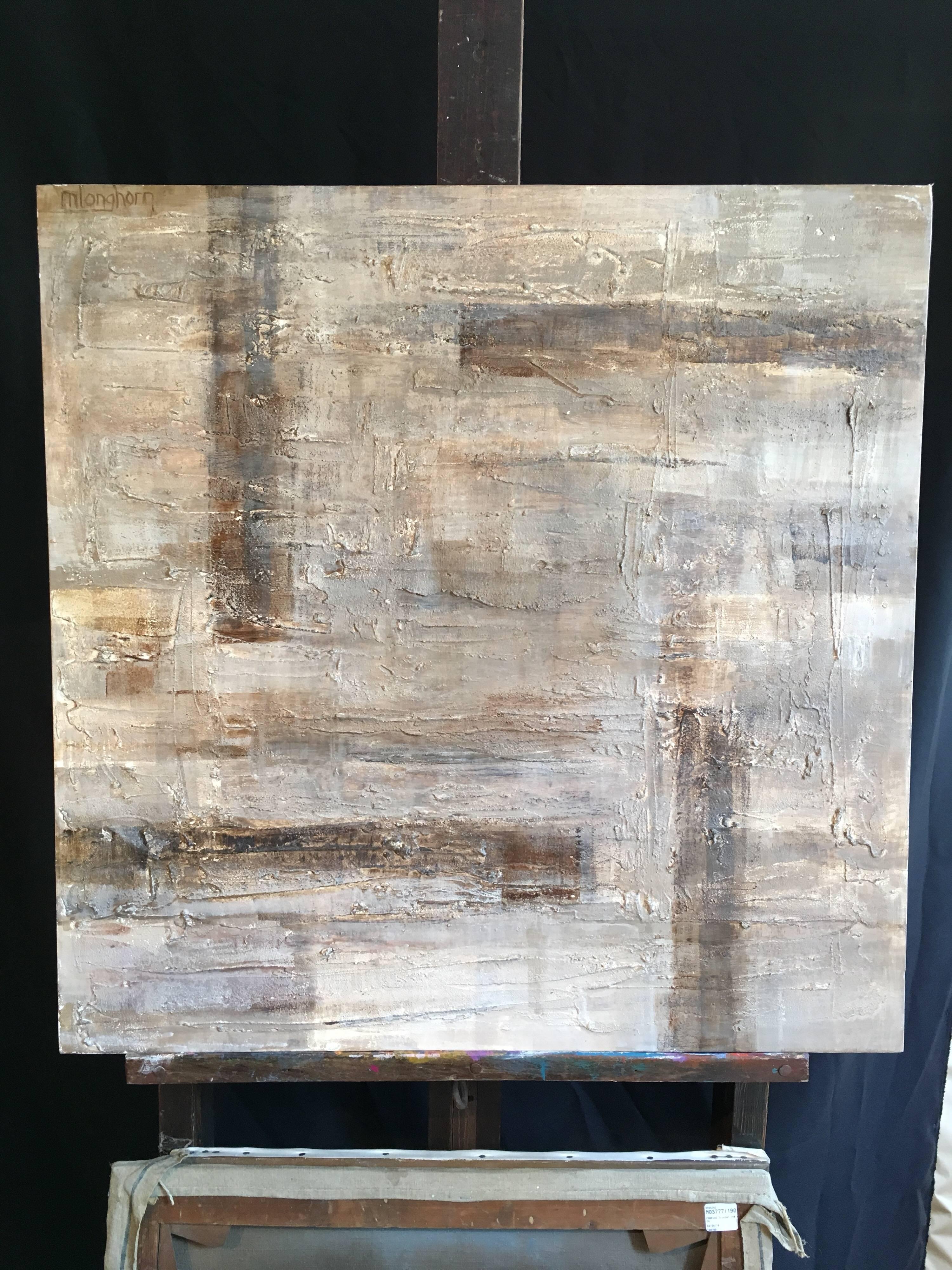 Large Neutral Abstract Oil Painting, Signed For Sale 1