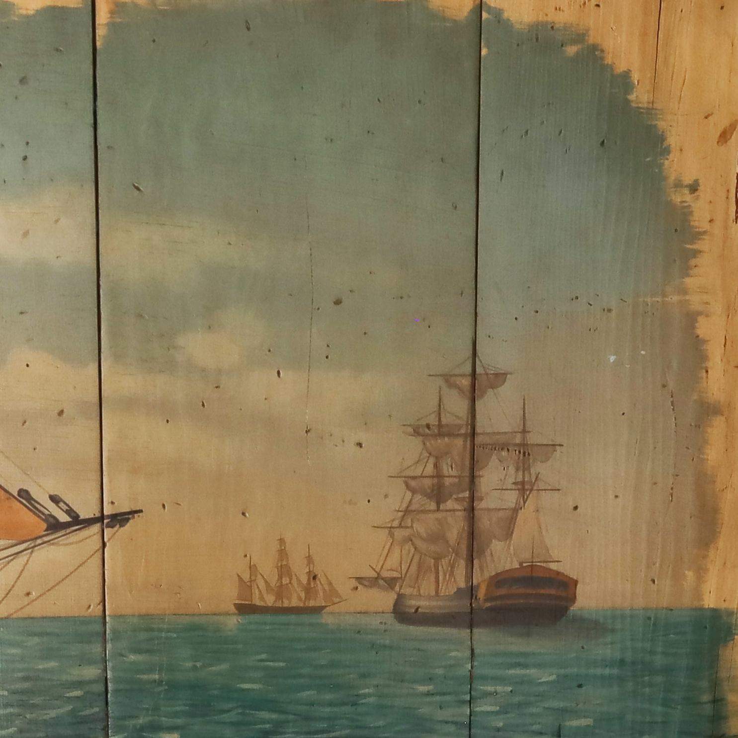 Großes Ölgemälde auf Karton eines Segelschiffes im Dock im Angebot 3
