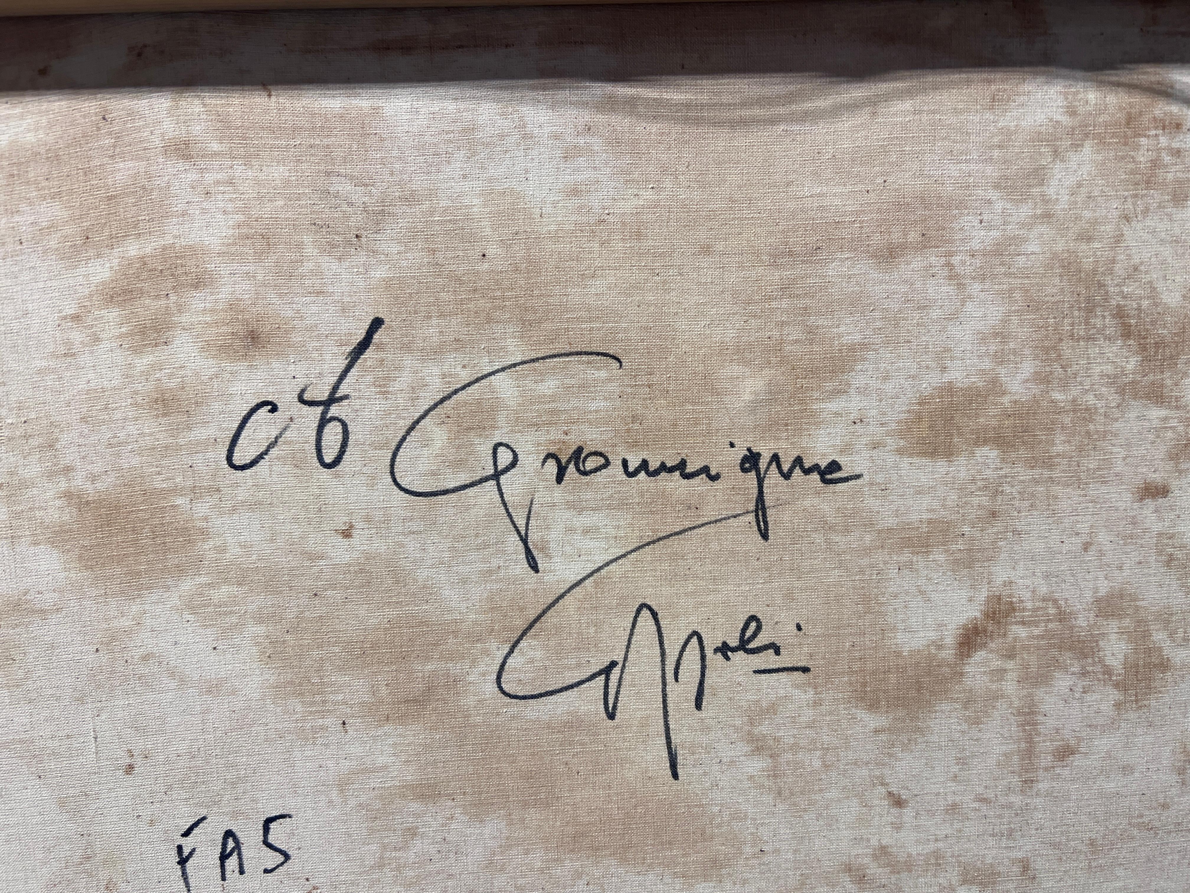 Gran óleo sobre lienzo Firmado Gramigna, Paisaje con figuras, Marco dorado - Landscape Painting Marrón de Unknown