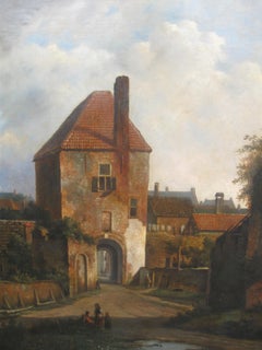 18th Century Old Master Dutch Townscape -  Oil on Canvas, Landscape Paintings