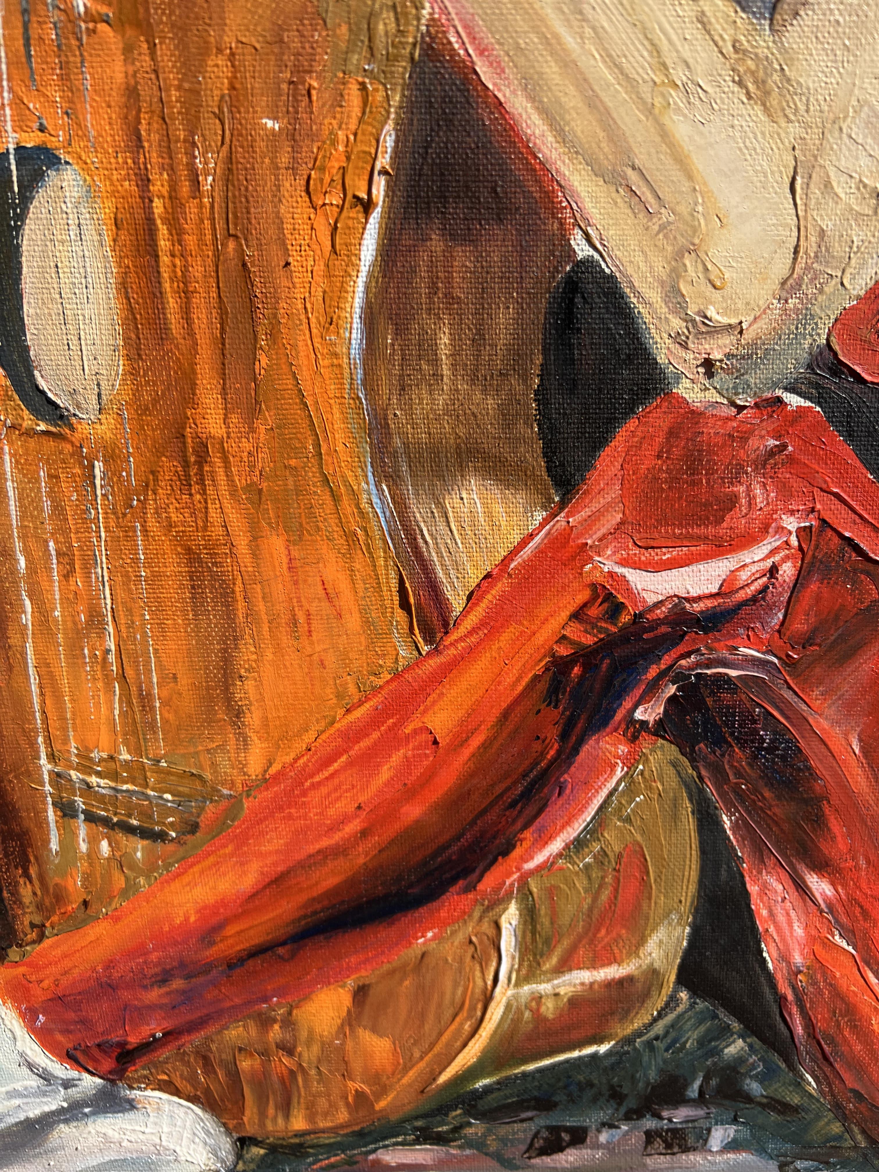Große Original-Ölgemälde auf Leinwand zeitgenössische Kunst junge Frau mit einer Gitarre im Angebot 1