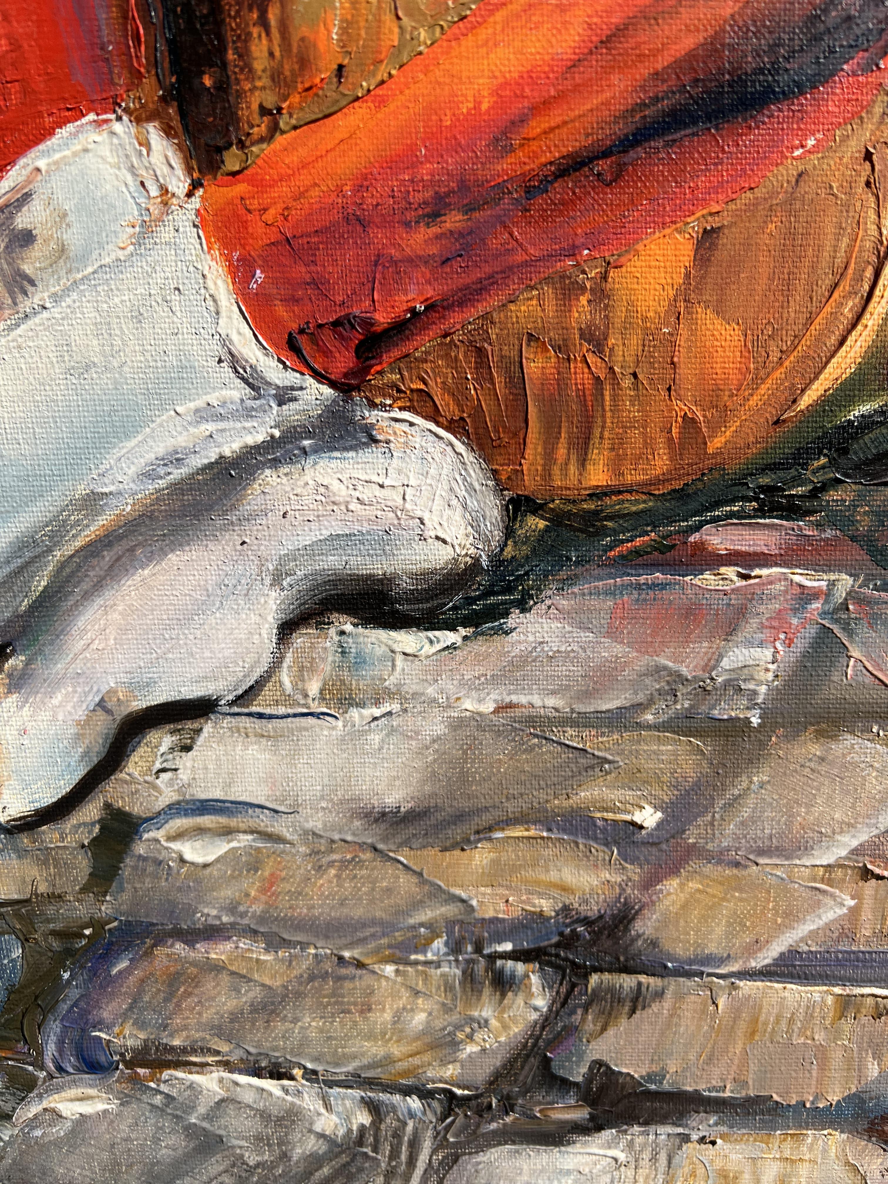 Große Original-Ölgemälde auf Leinwand zeitgenössische Kunst junge Frau mit einer Gitarre im Angebot 2