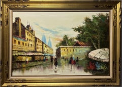 Large Original oil painting on Canvas, France, Paris Street View, Framed