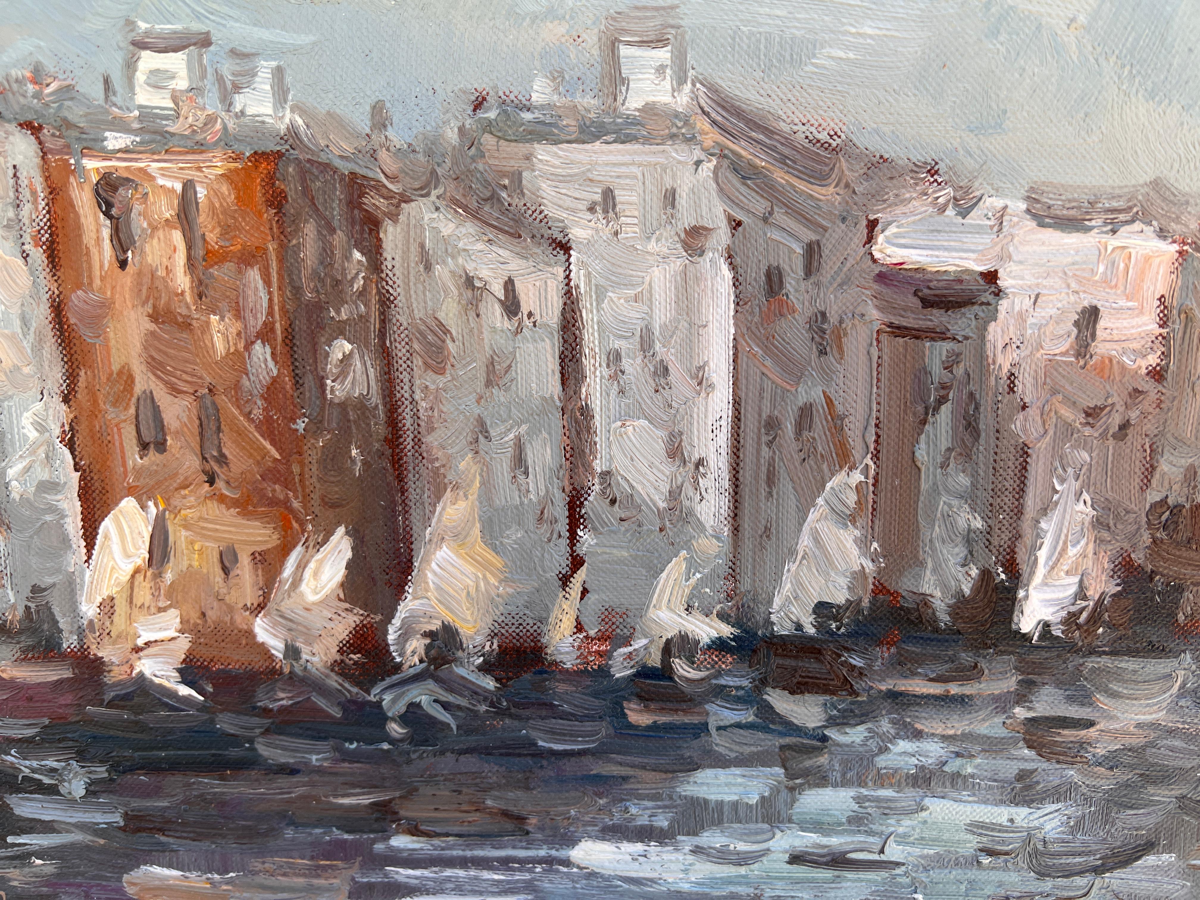 Gran óleo original sobre lienzo, Venecia, Italia, Firmado, Enmarcado en venta 5