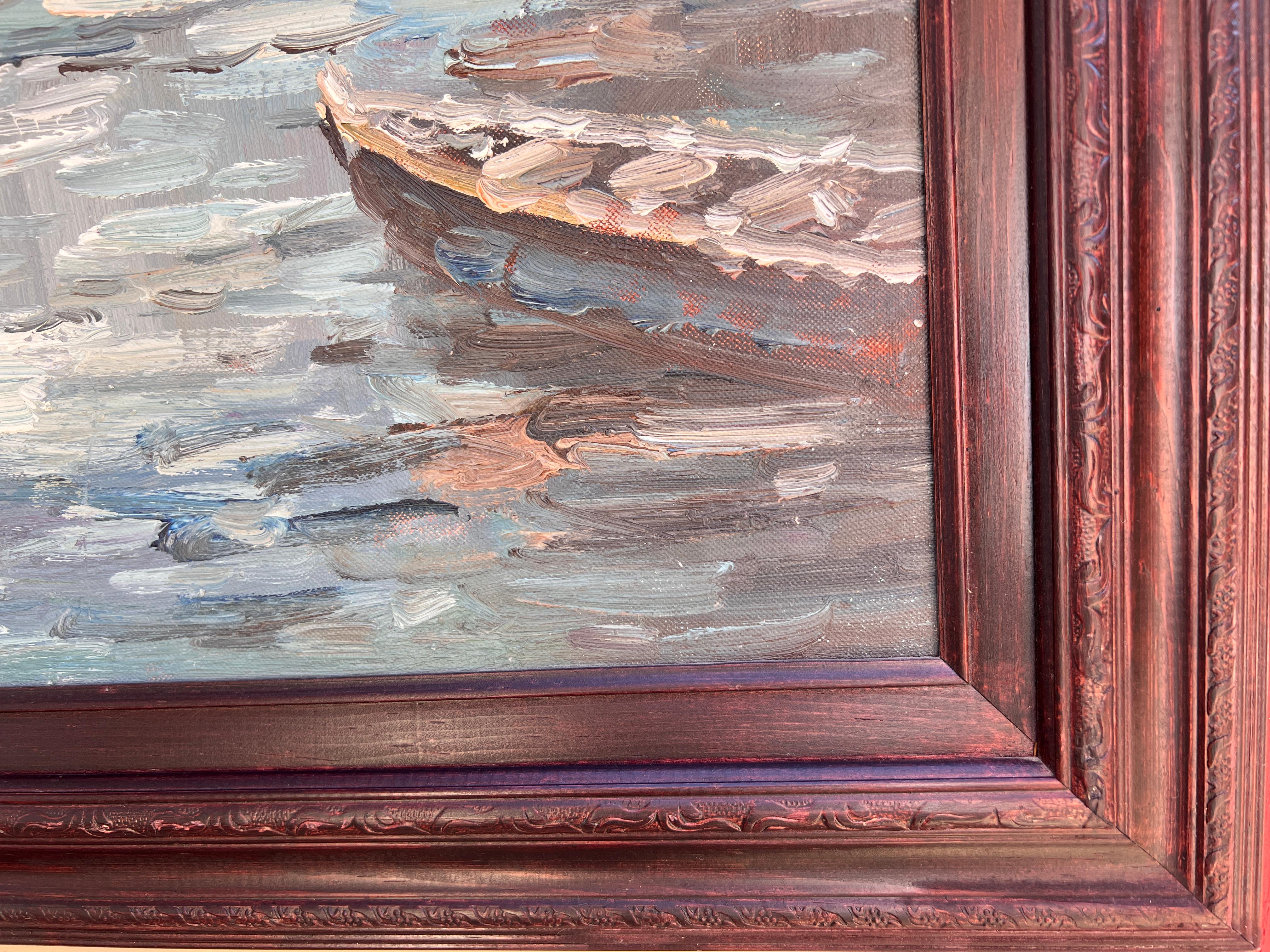 Gran óleo original sobre lienzo, Venecia, Italia, Firmado, Enmarcado en venta 2
