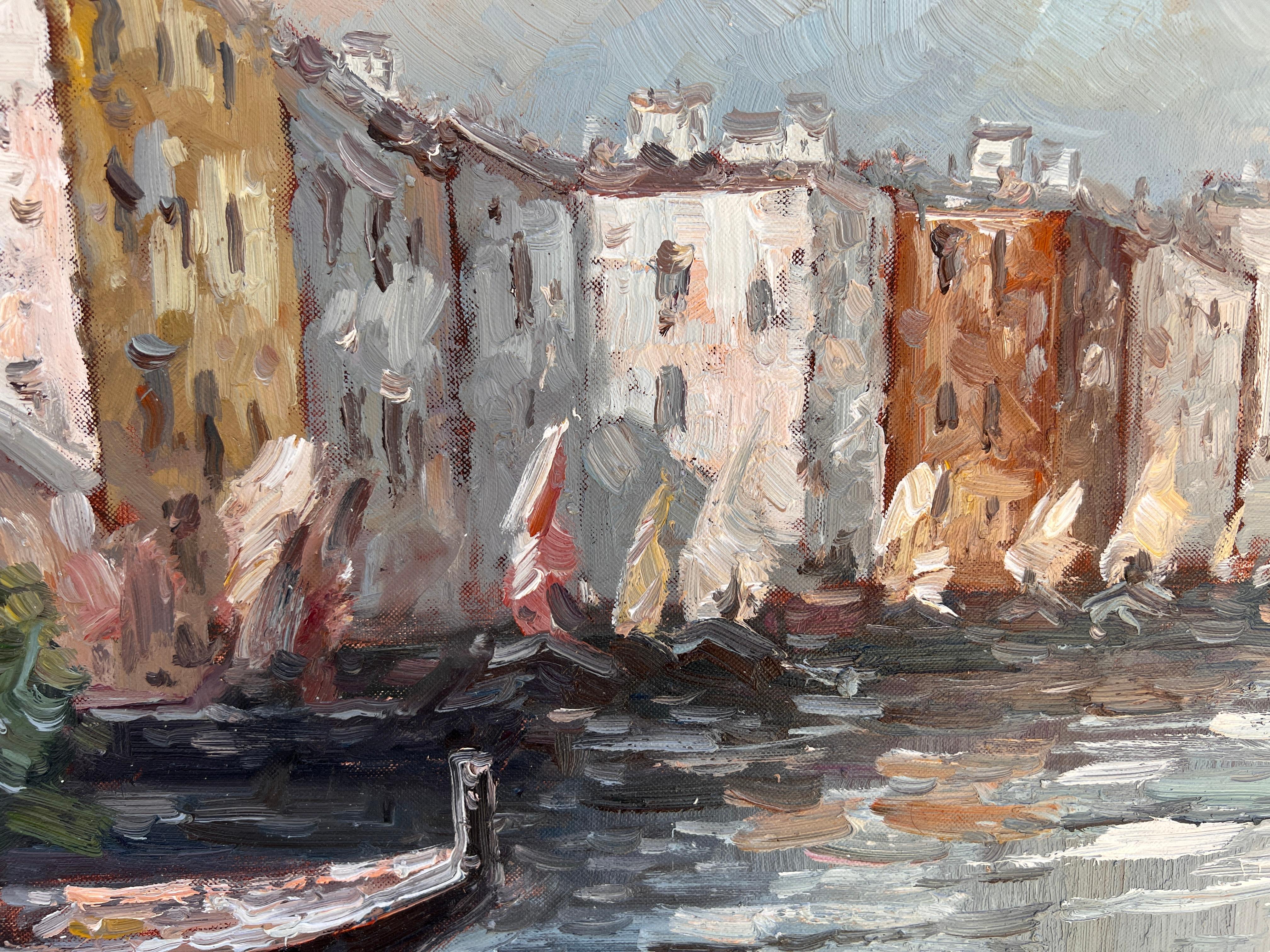Gran óleo original sobre lienzo, Venecia, Italia, Firmado, Enmarcado en venta 4