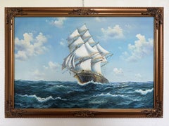 Large Original Vintage Oil Painting Sailing Ship Seascape Marine Art Framed