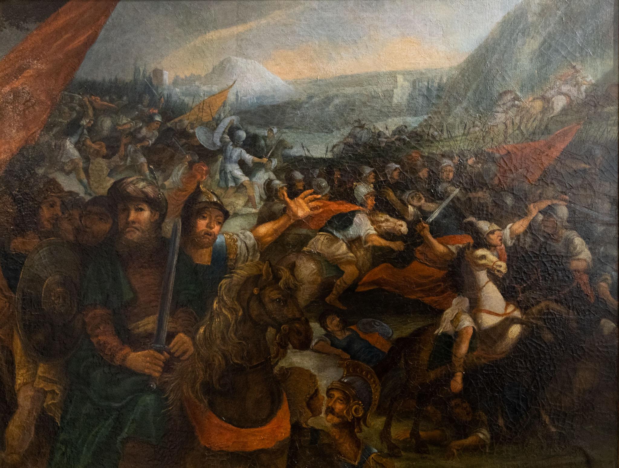 Grande peinture d'une bataille, peinture figurative, 18ème siècle - Painting de Unknown