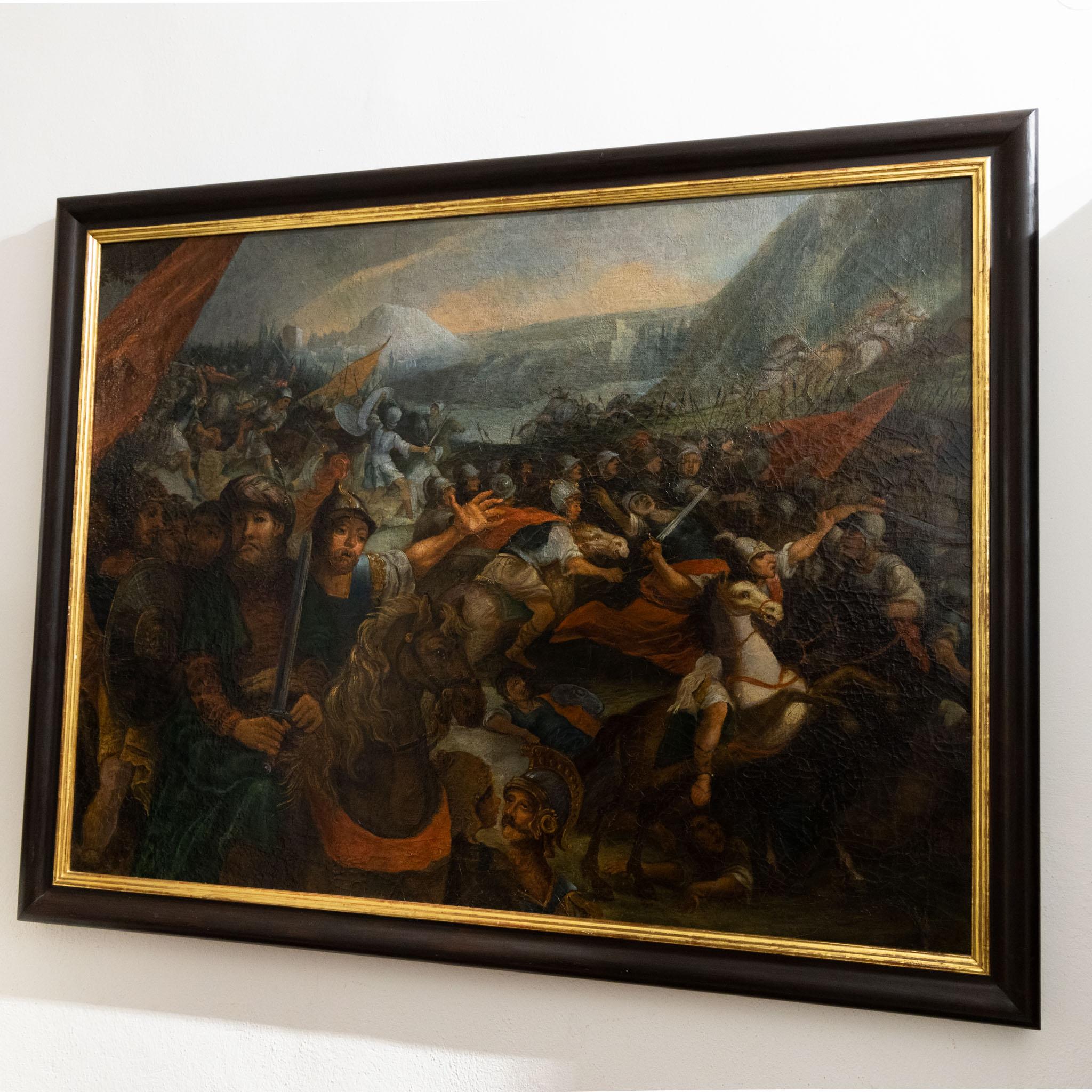Grande peinture d'une bataille, peinture figurative, 18ème siècle - Noir Figurative Painting par Unknown