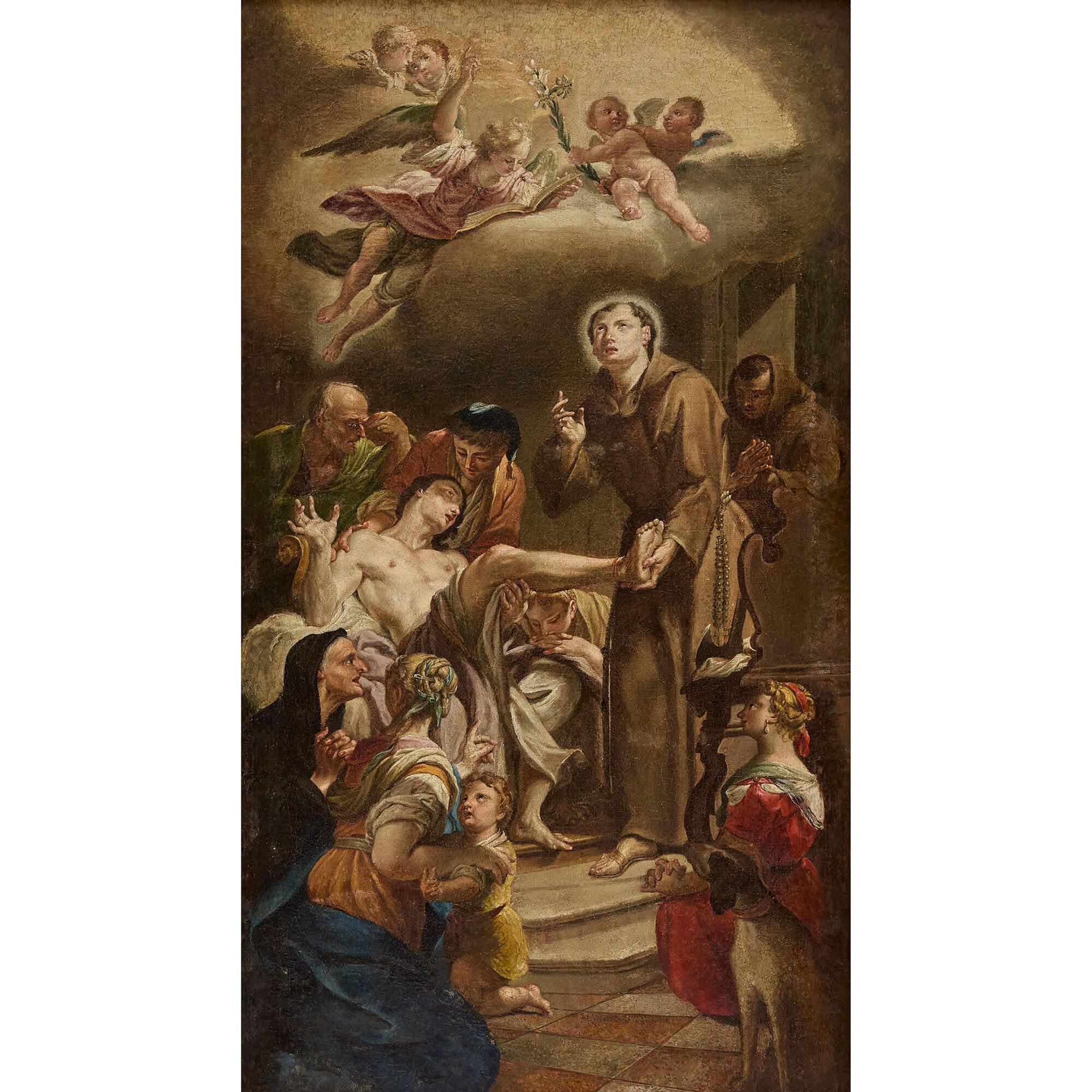 Large Pair Oil Canvas Italian Venetian Religious Scenes After Paolo Veronese (Braun), Figurative Painting, von Unknown