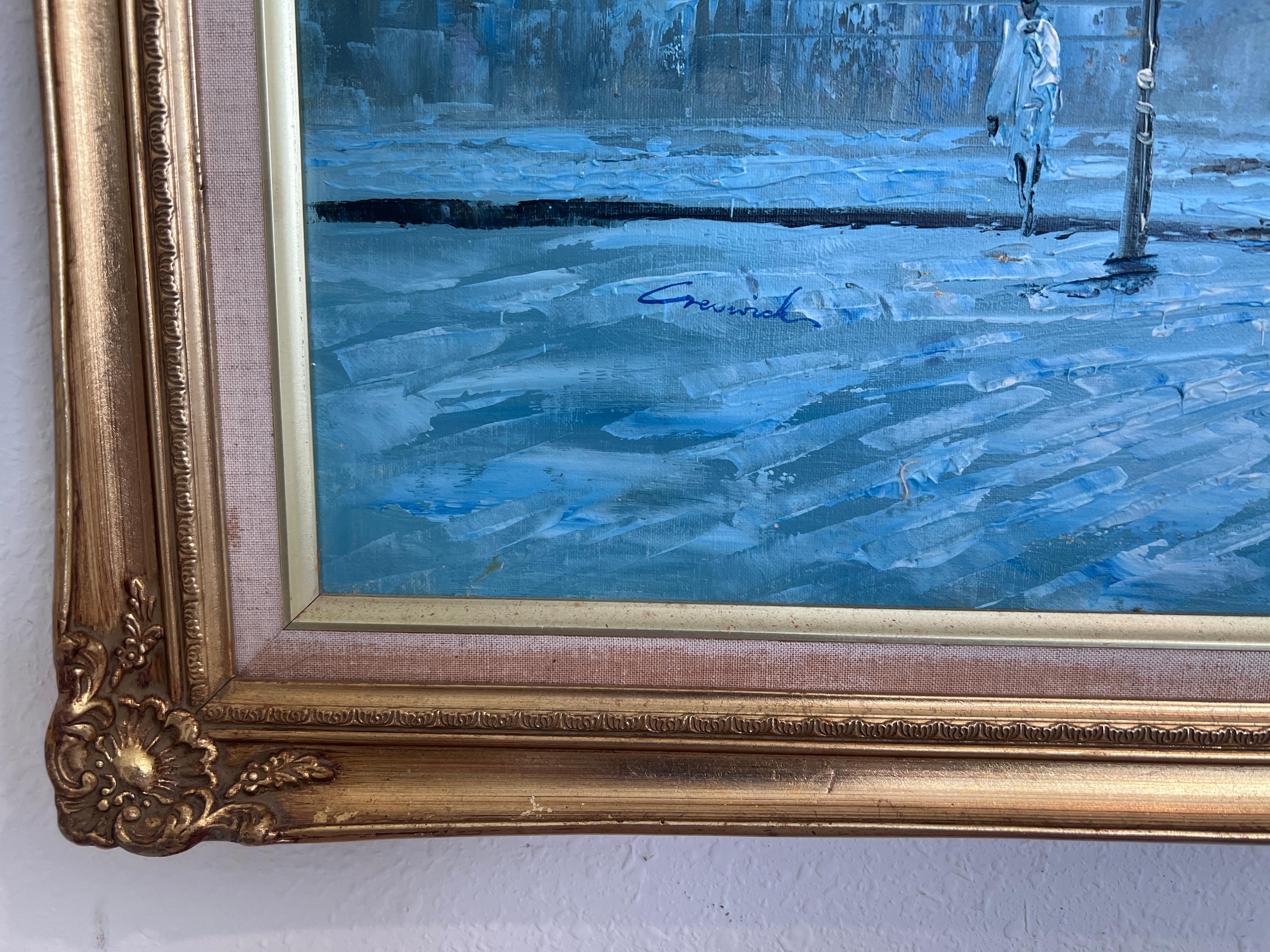 Large Paris Oil Painting Winter Street Scene Framed Signed Impressionist 53