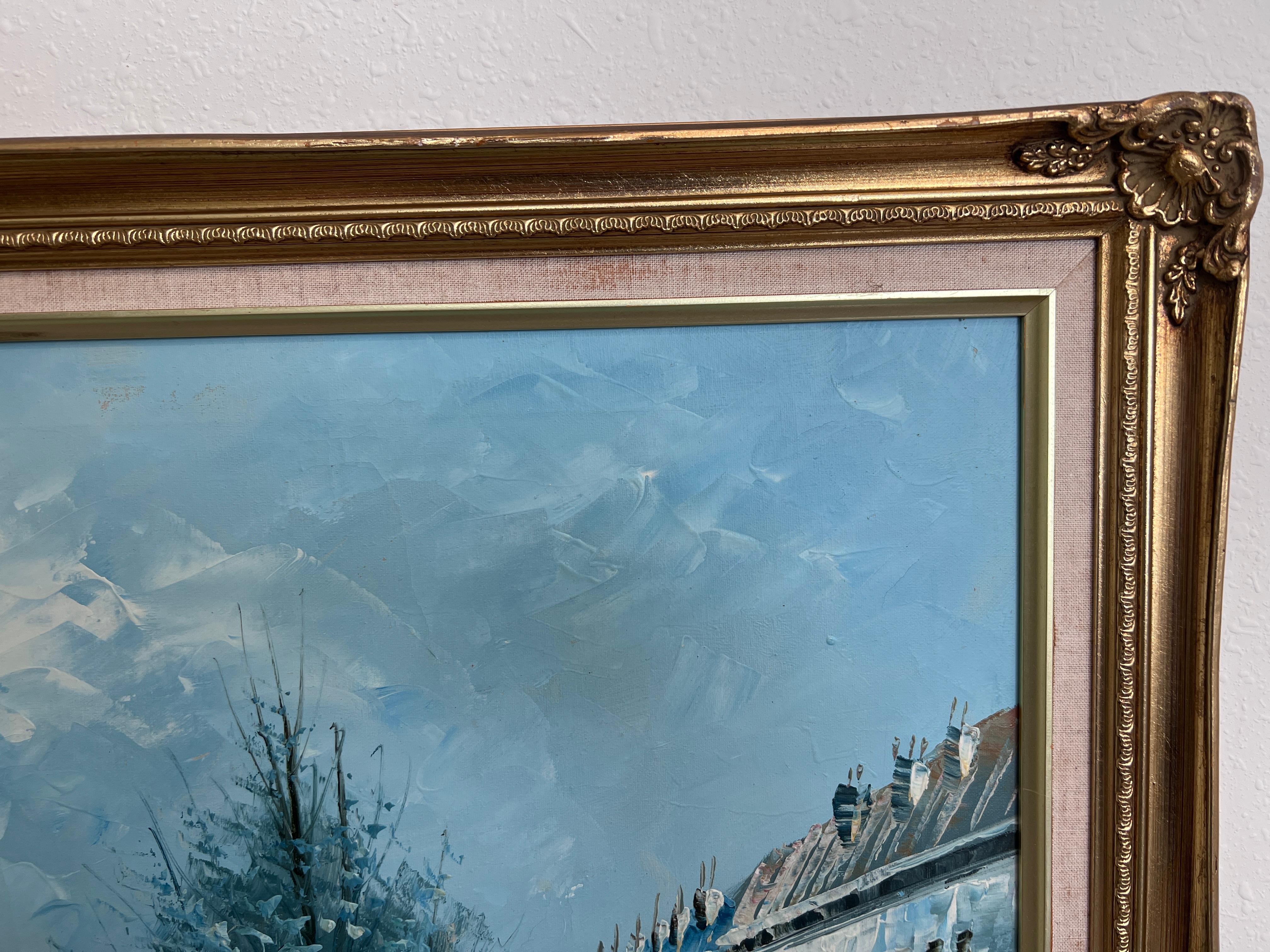 Large Paris Oil Painting Winter Street Scene Framed Signed Impressionist 53