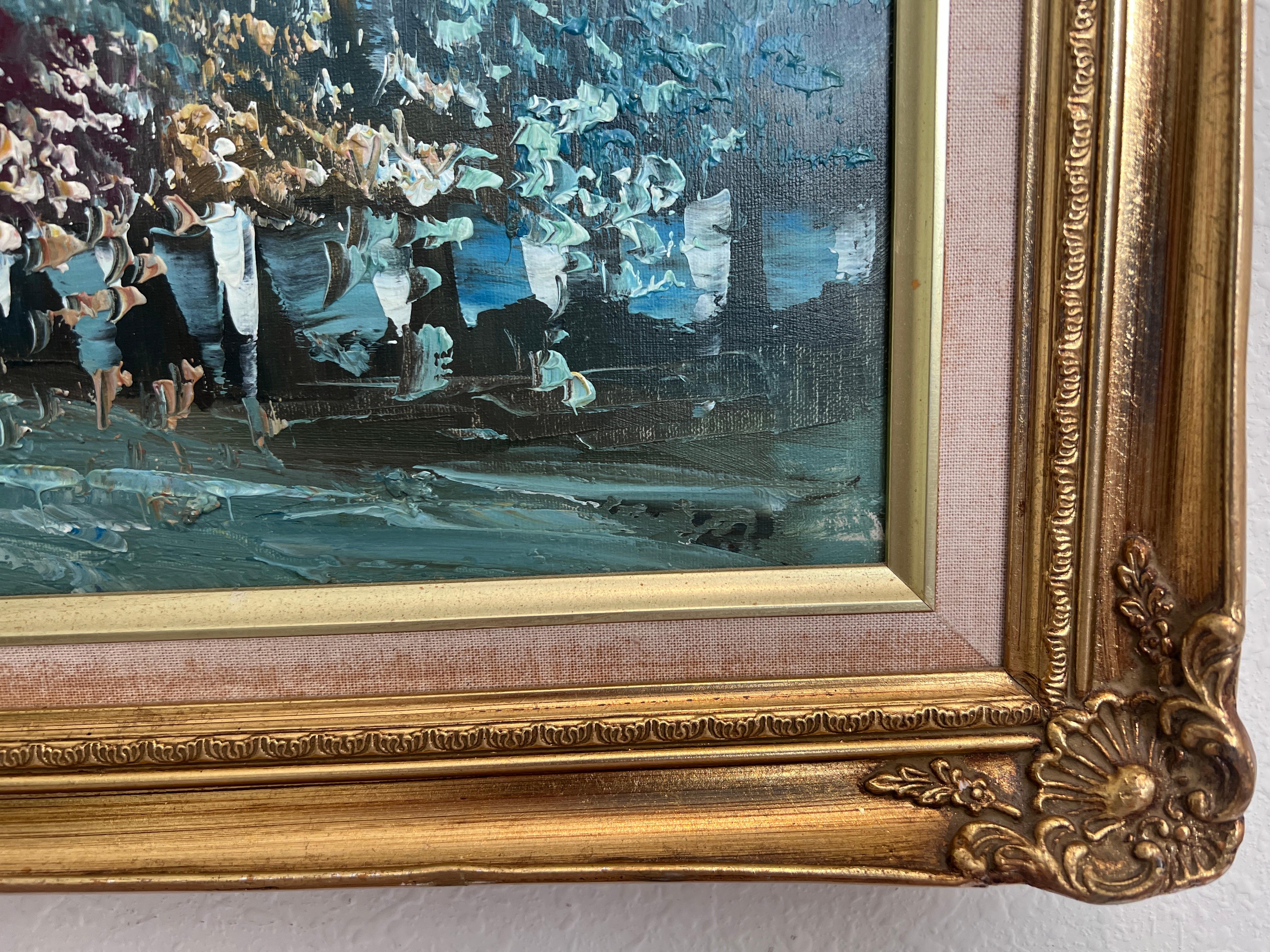 Large Paris Oil Painting Winter Street Scene Framed Signed Impressionist 53