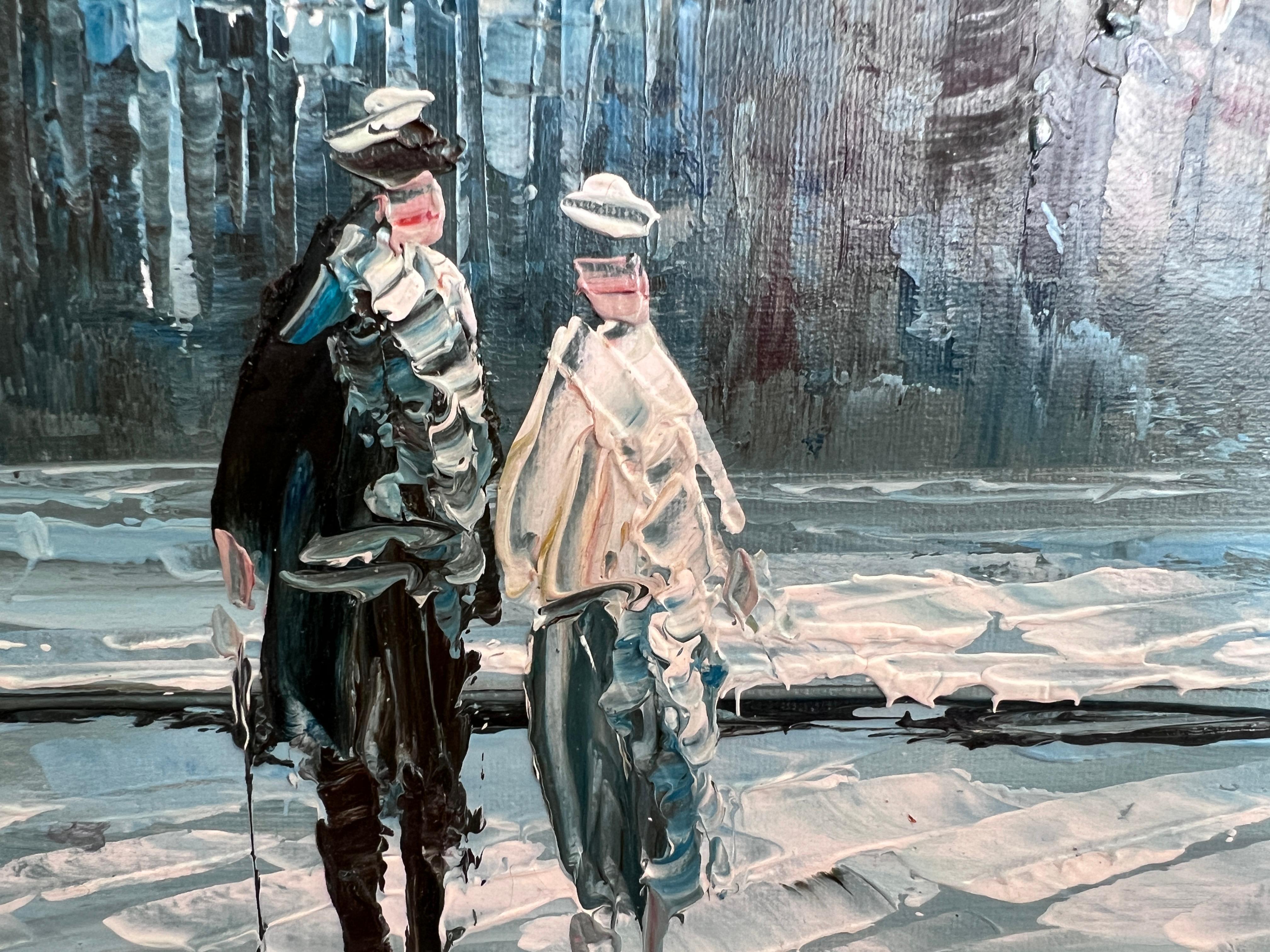 Large Paris Oil Painting Winter Street Scene Framed Signed Impressionist 53