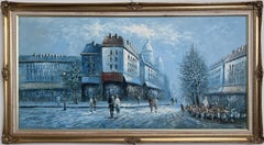 Large Paris Oil Painting Winter Street Scene Framed Signed Impressionist 53"x29"