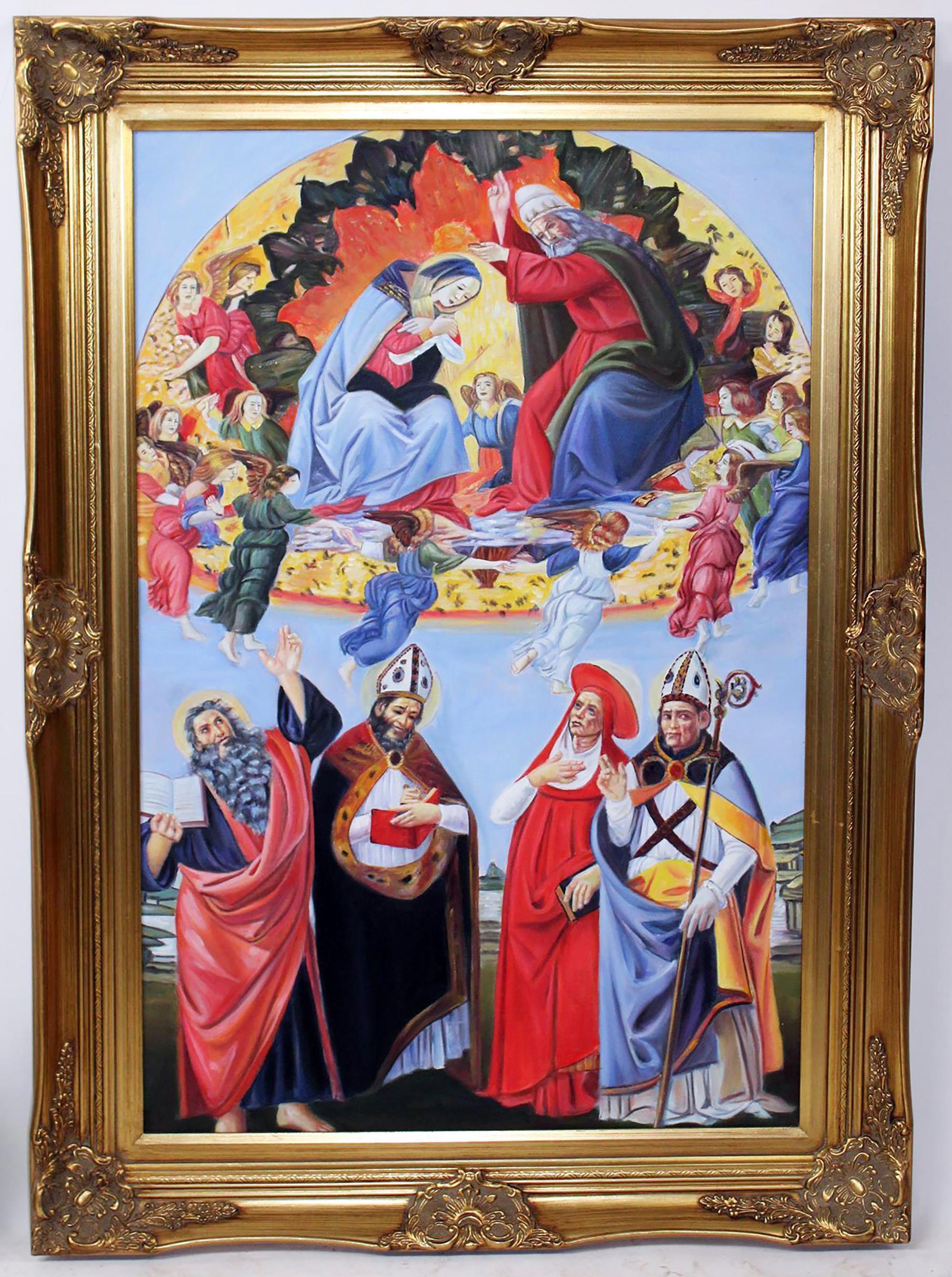 Unknown Figurative Painting - Large Portrait Oil Painting Depicting THE ASSUMPTION OF MARY