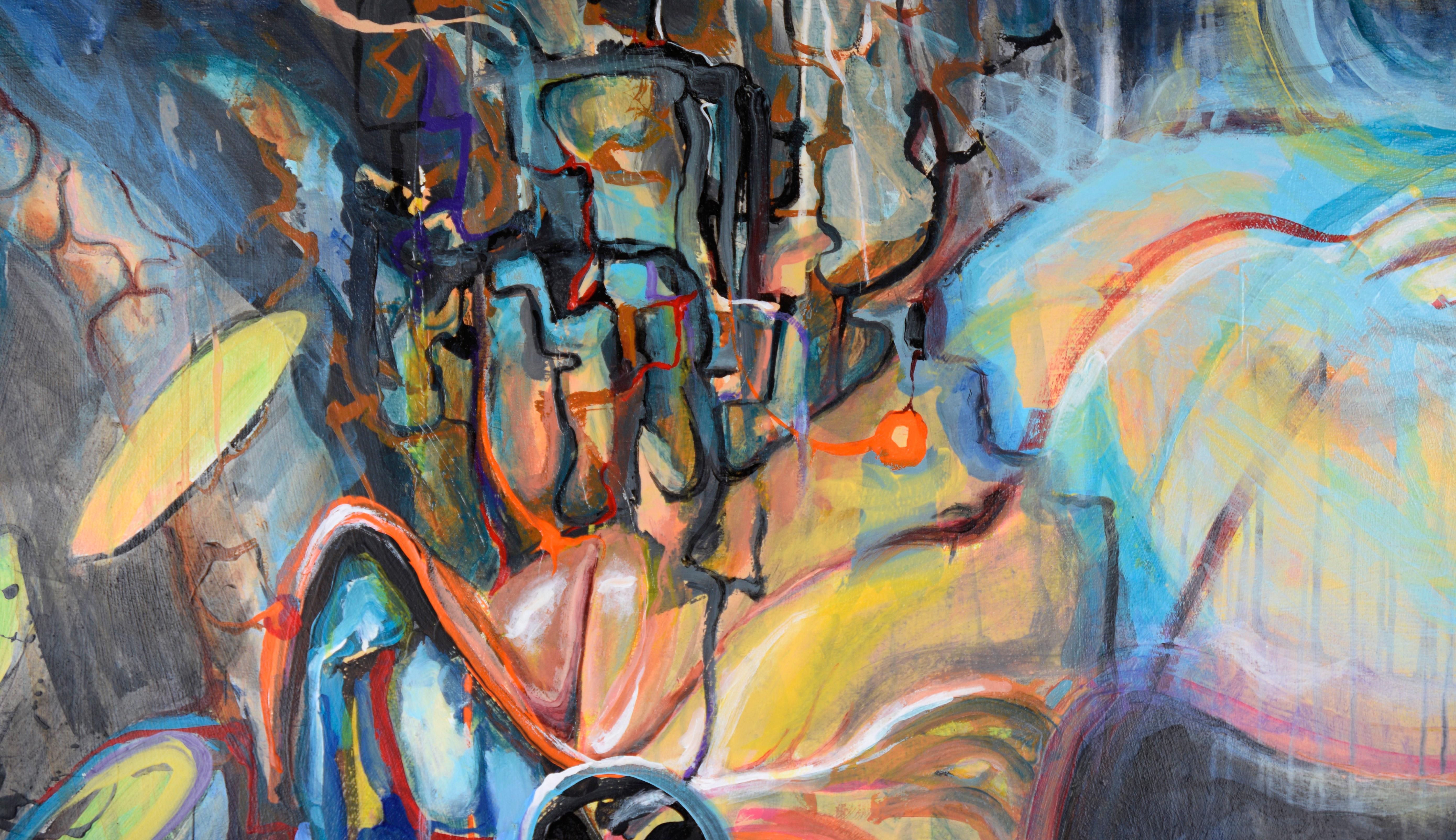 Large Scale Neo-Expressionist Composition in Oil on Canvas - Gray Abstract Painting by Unknown