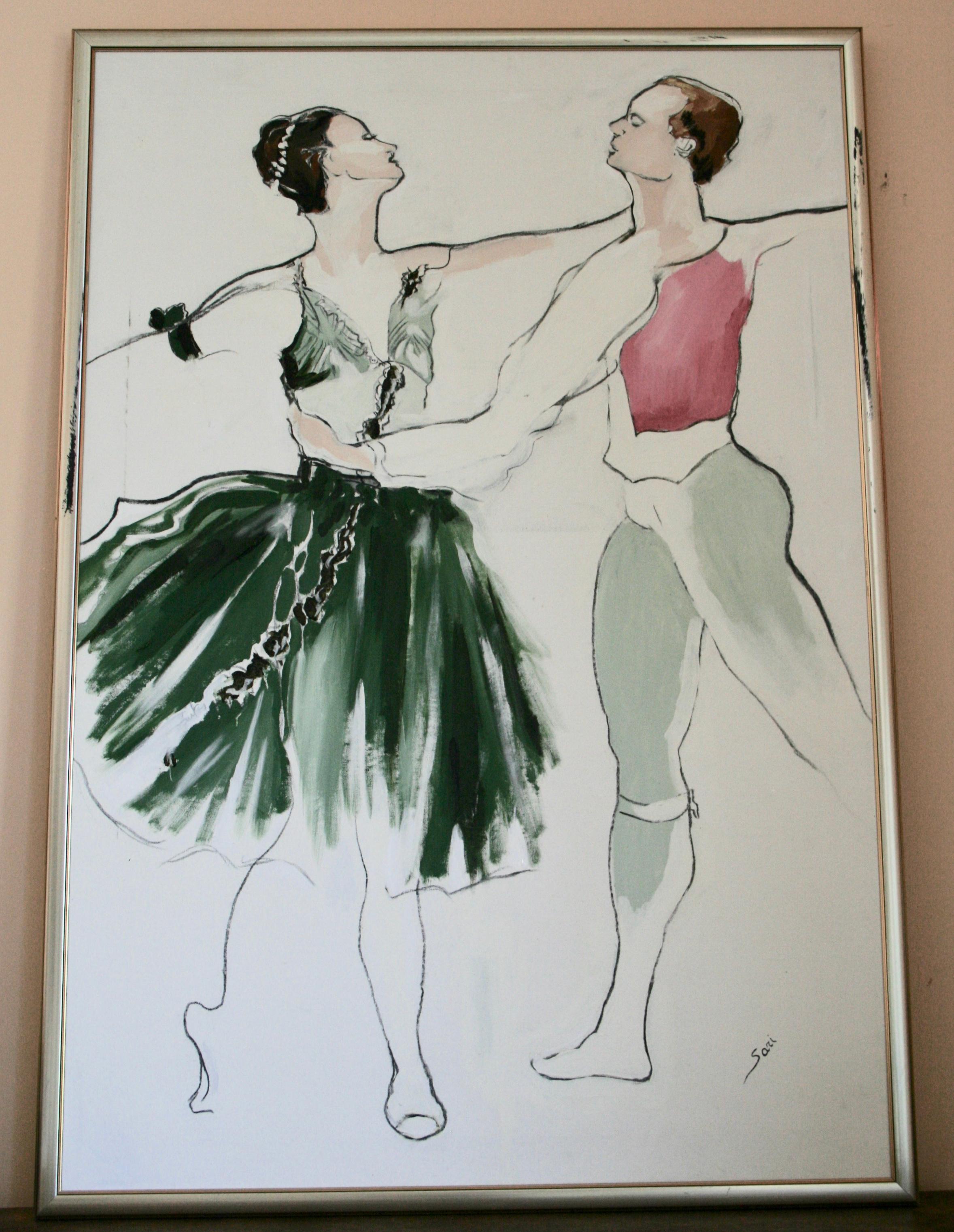 Large Scale Ballet Painting, Oil on Canvas, Impressionist, 1980s