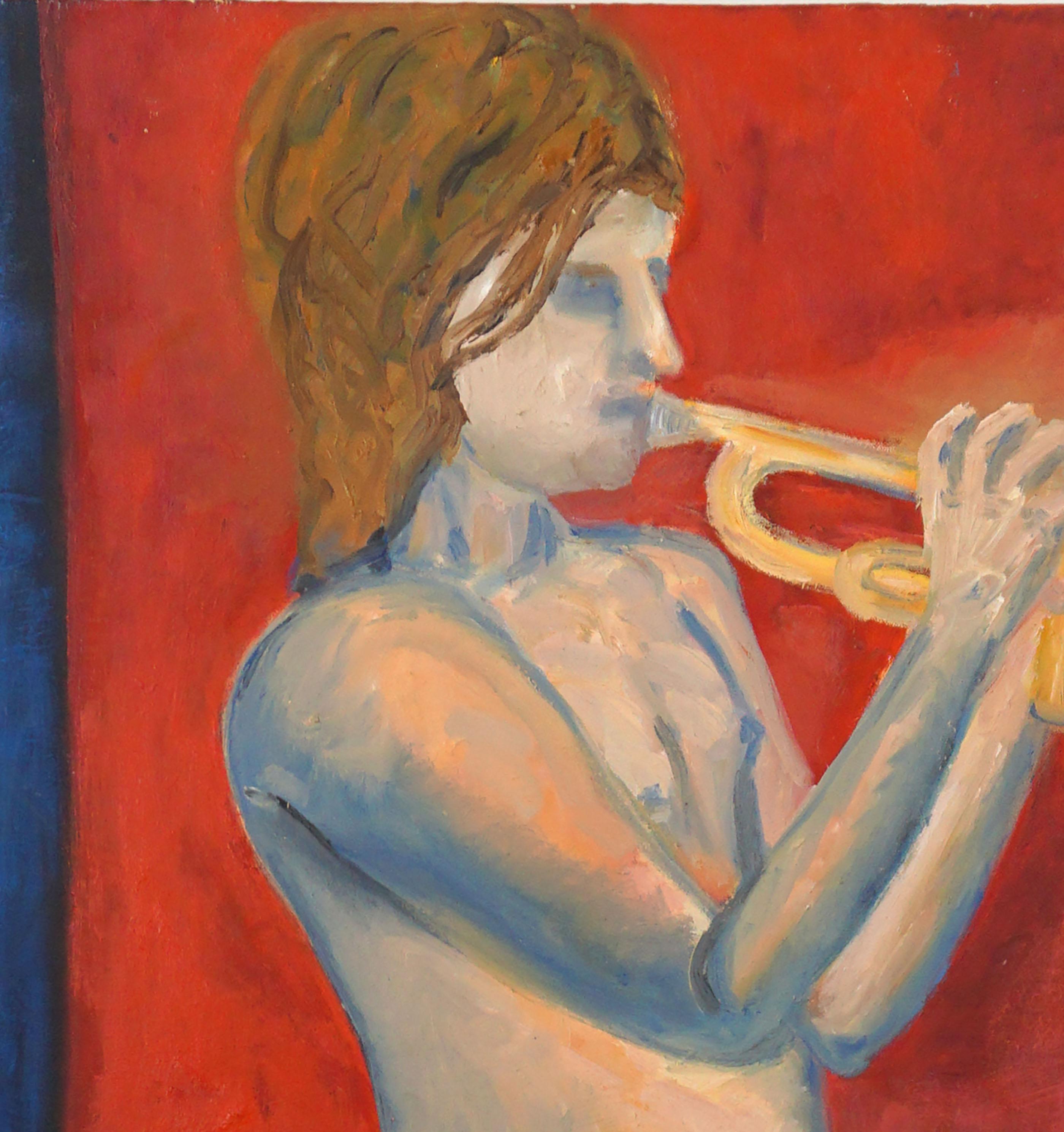 Large Scale Bay Area Figurative Inspired -- The Young Trumpet Player - Painting by Unknown