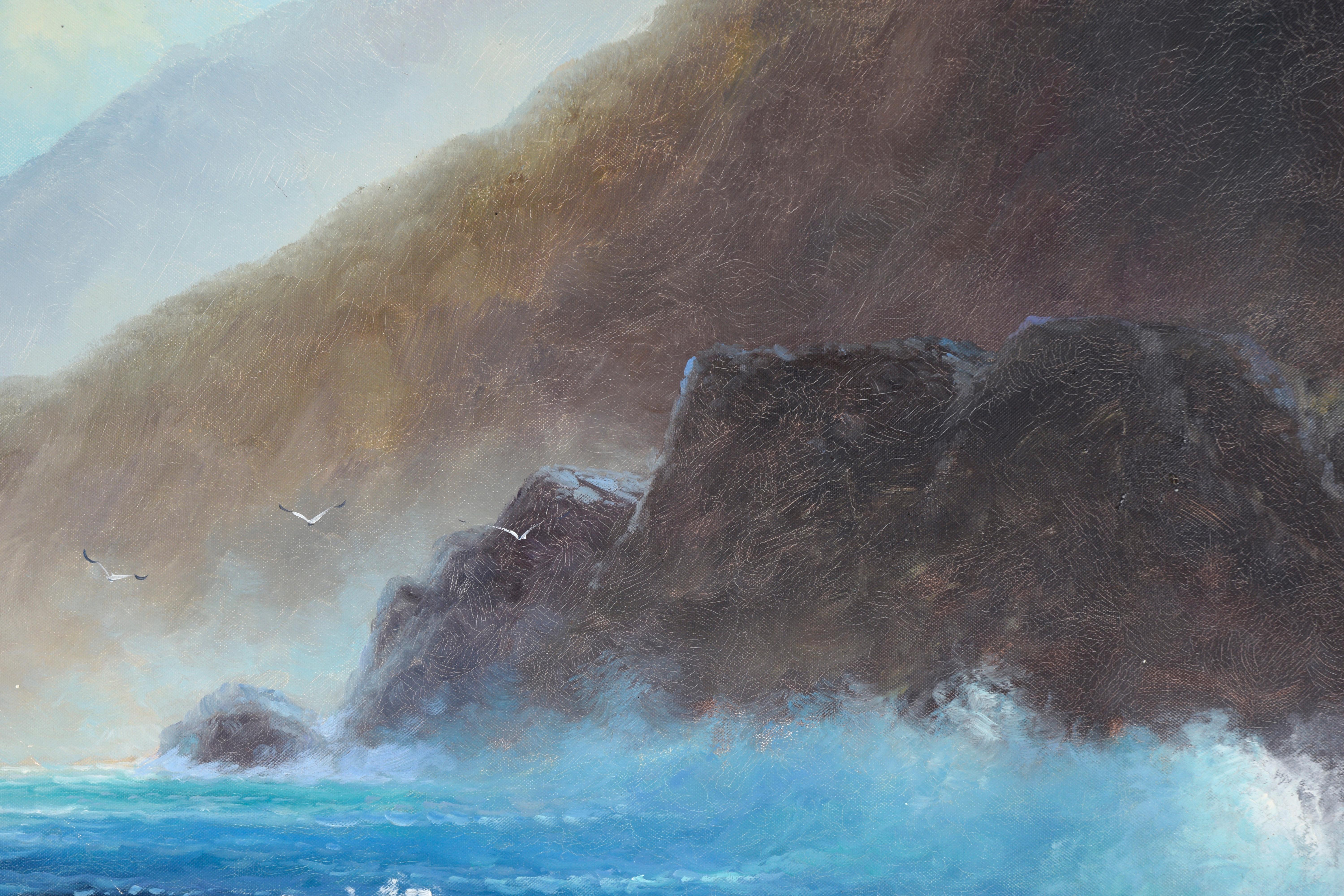 Large Scale Big Sur Seascape in Oil on Canvas - Painting by Unknown