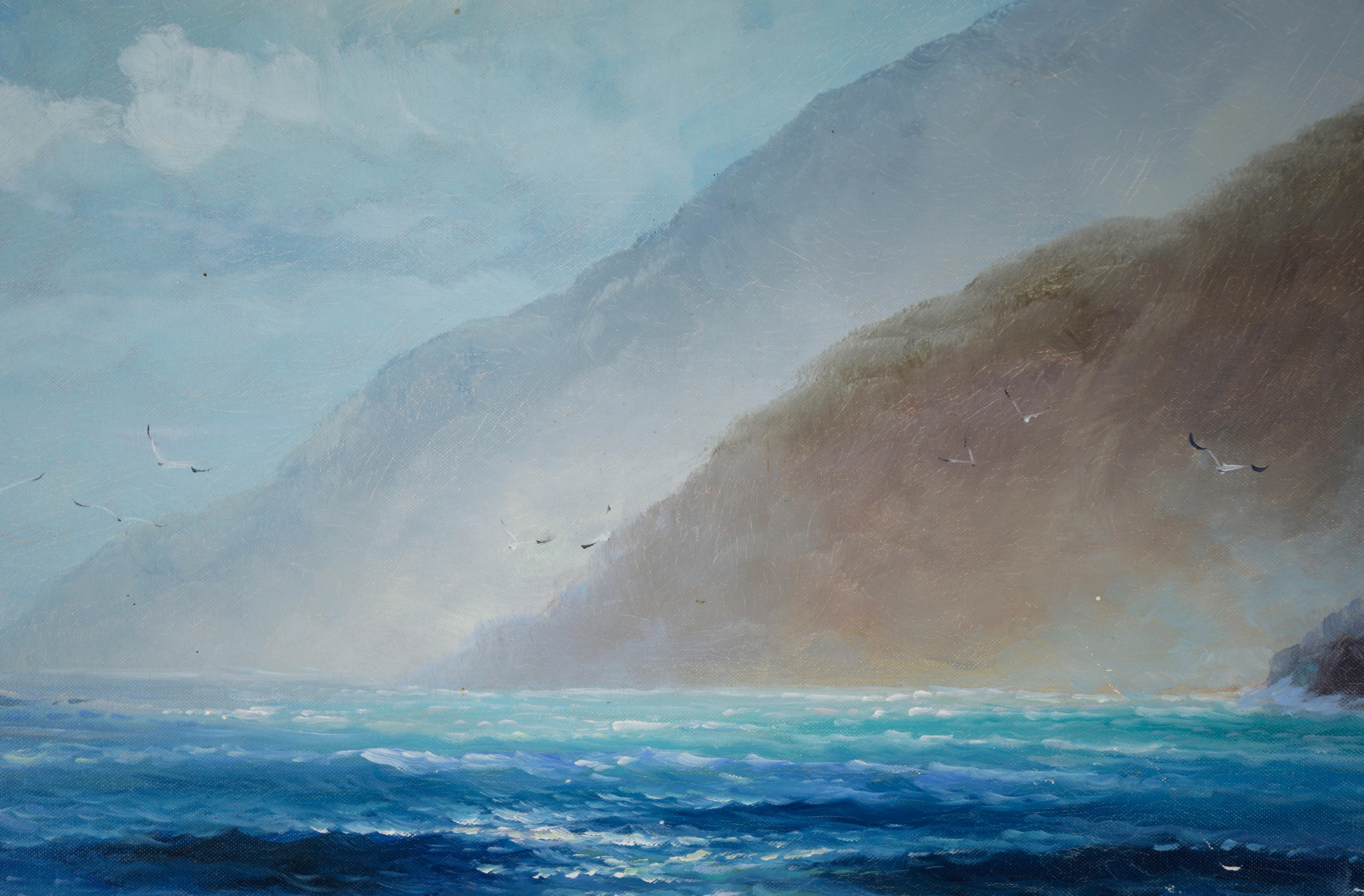 Large Scale Big Sur Seascape in Oil on Canvas - Photorealist Painting by Unknown