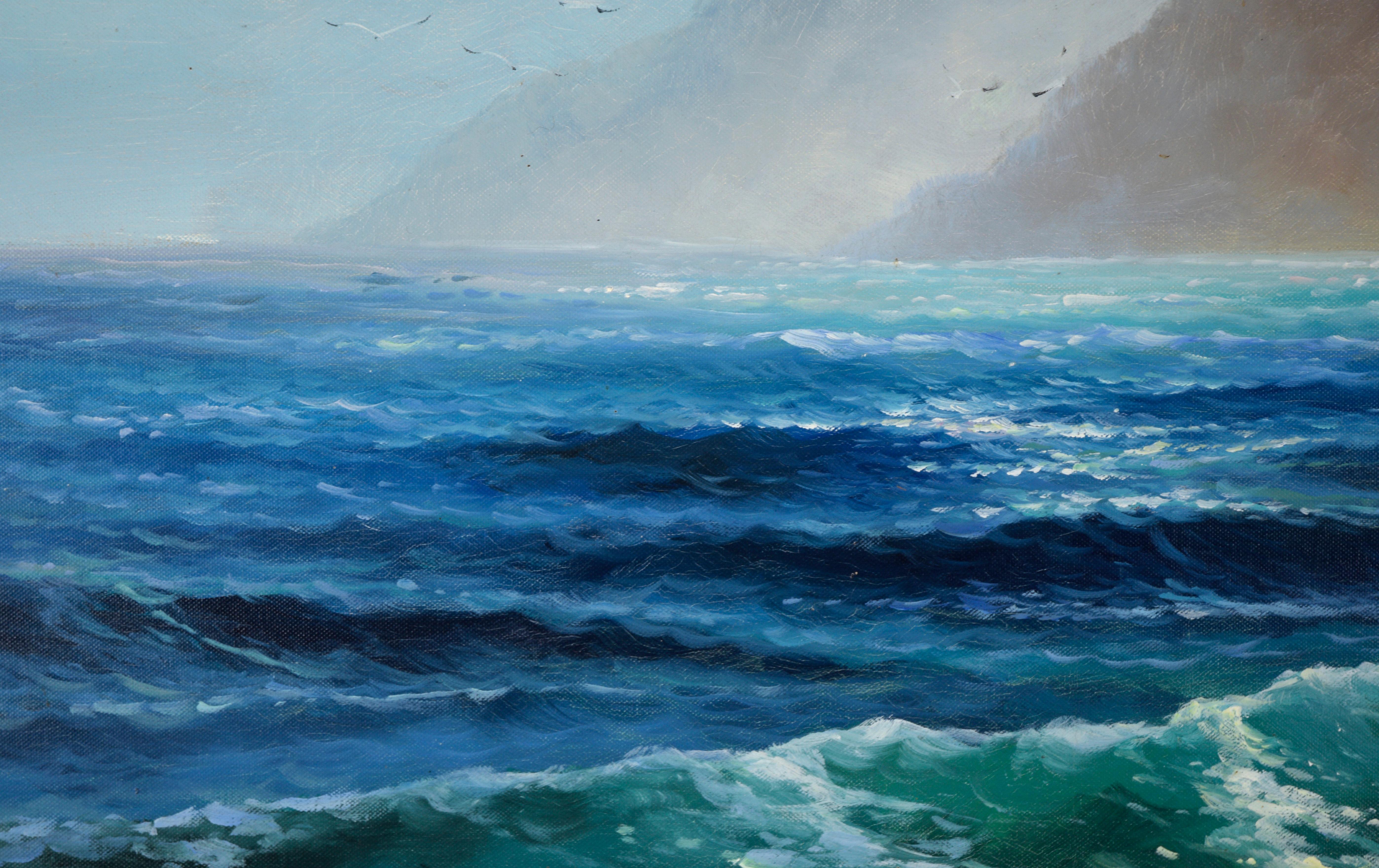 Large Scale Big Sur Seascape in Oil on Canvas - Blue Landscape Painting by Unknown