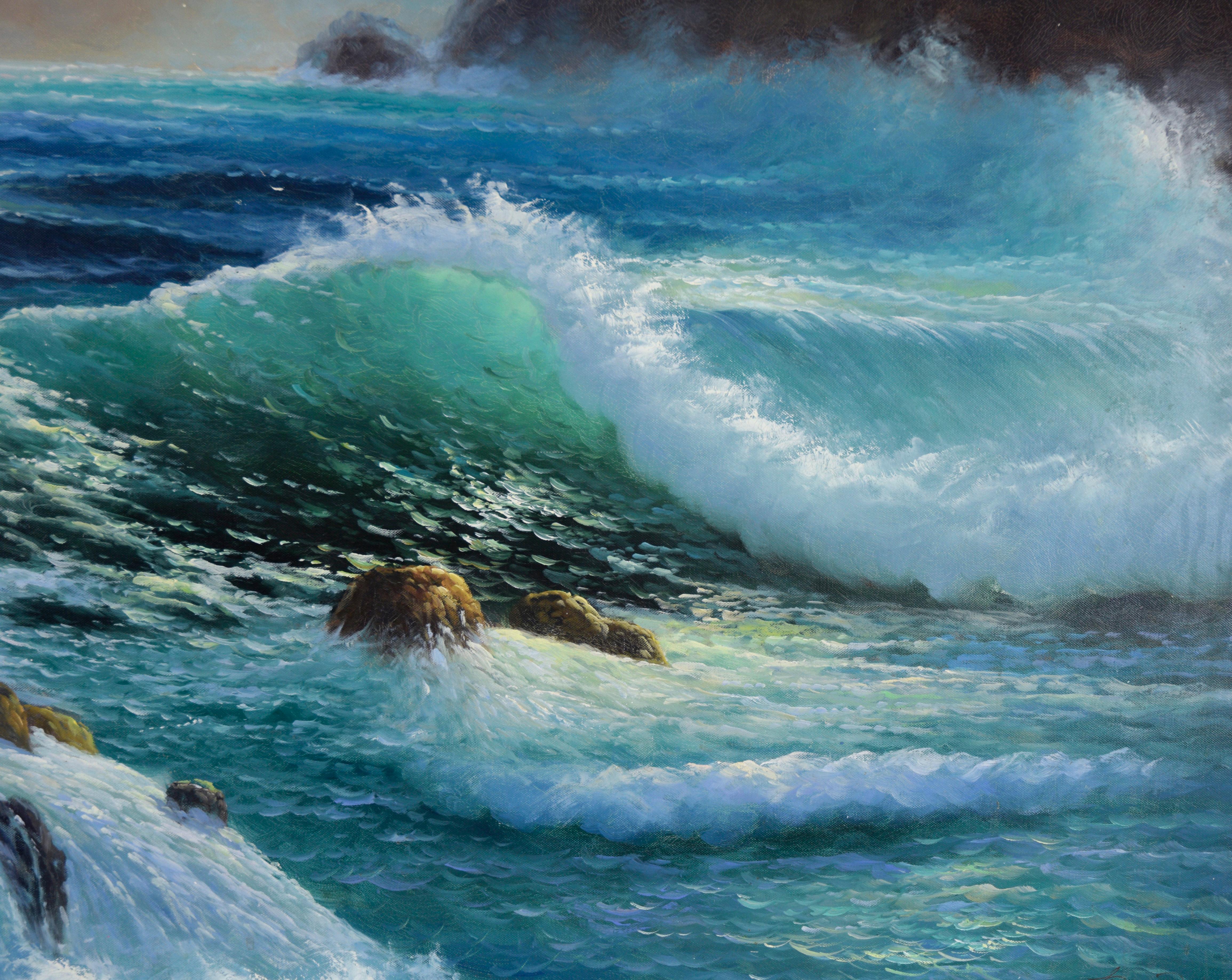 Large Scale Big Sur Seascape in Oil on Canvas For Sale 1