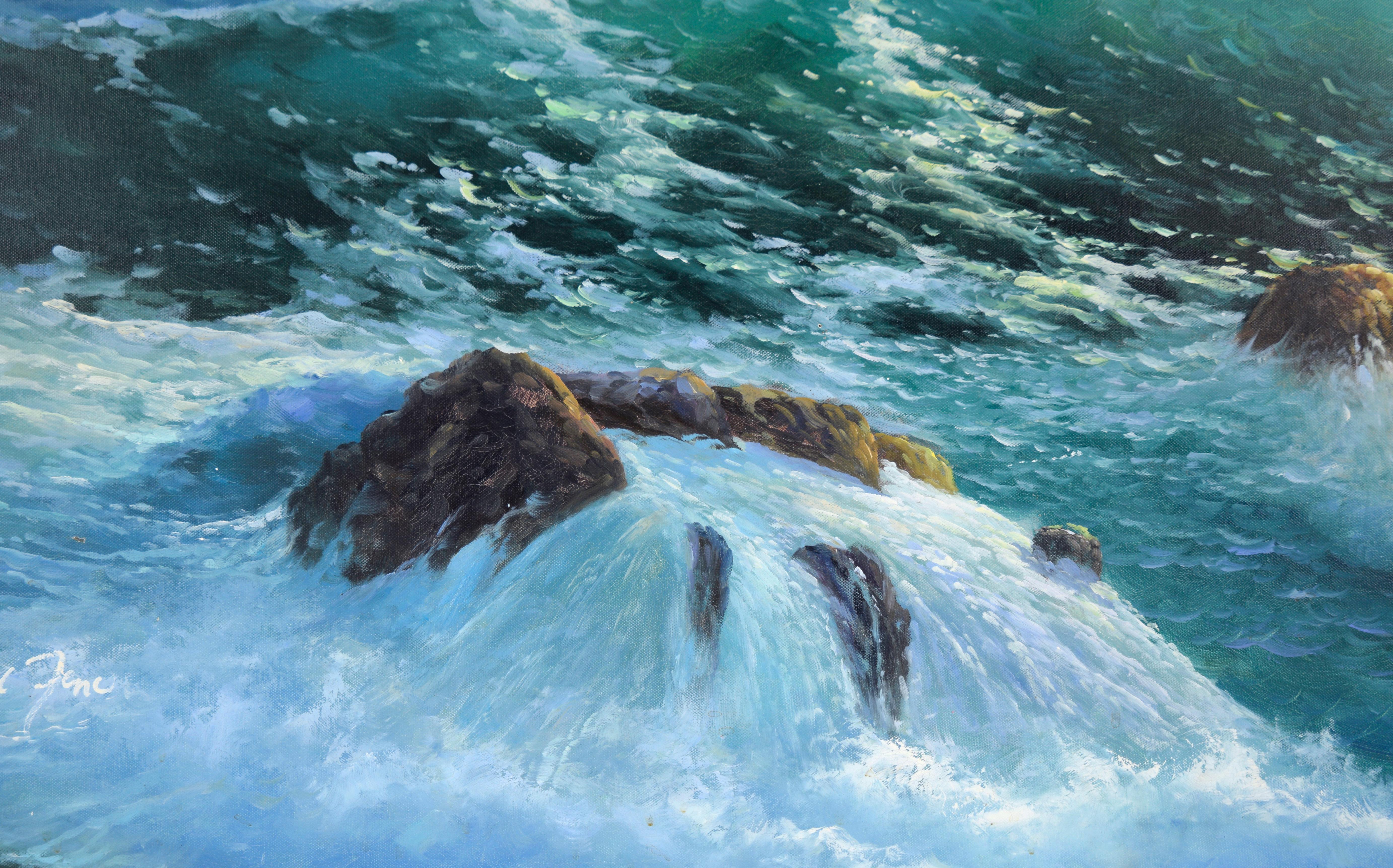Large Scale Big Sur Seascape in Oil on Canvas For Sale 2